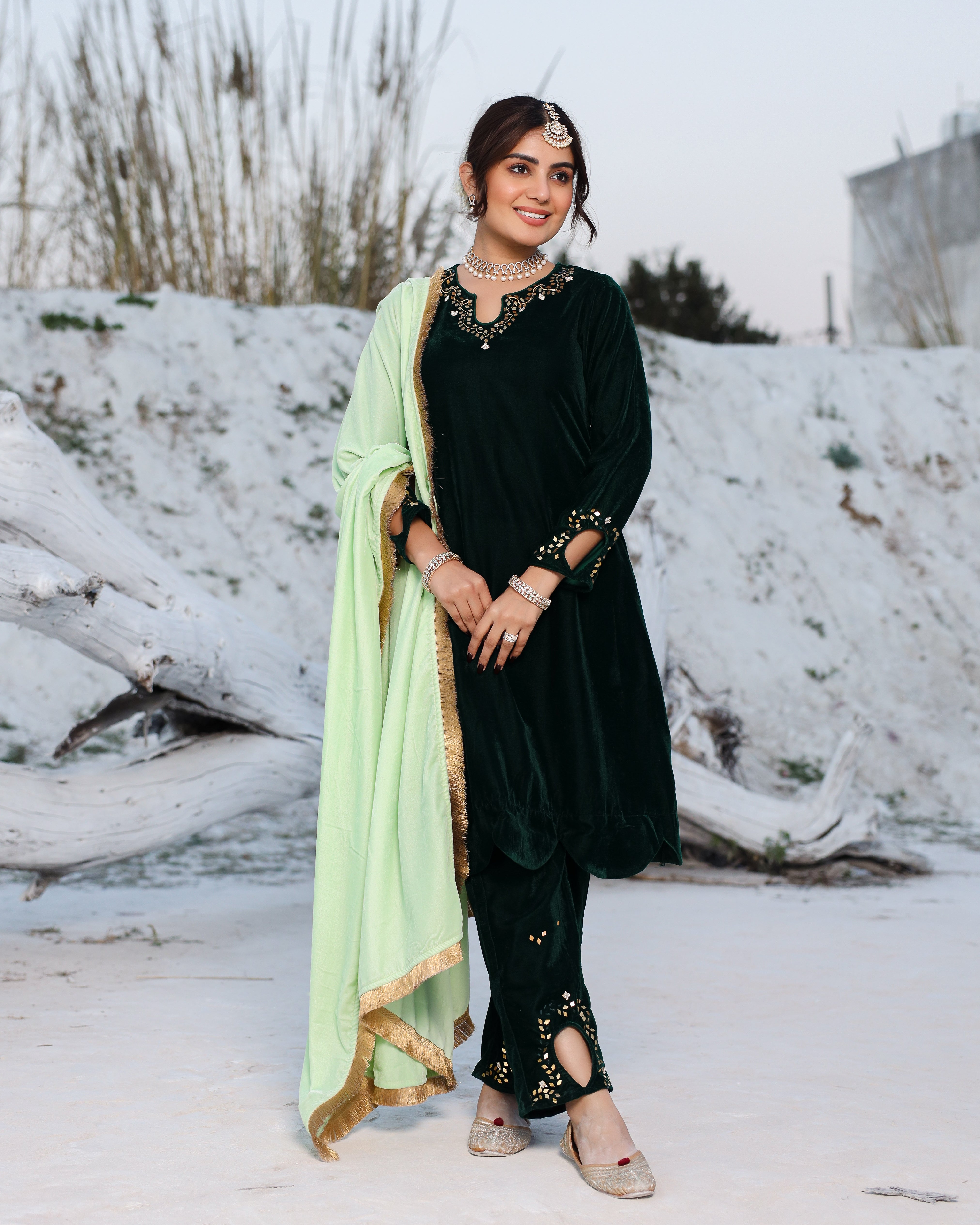 Laira Green Velvet Suit Set