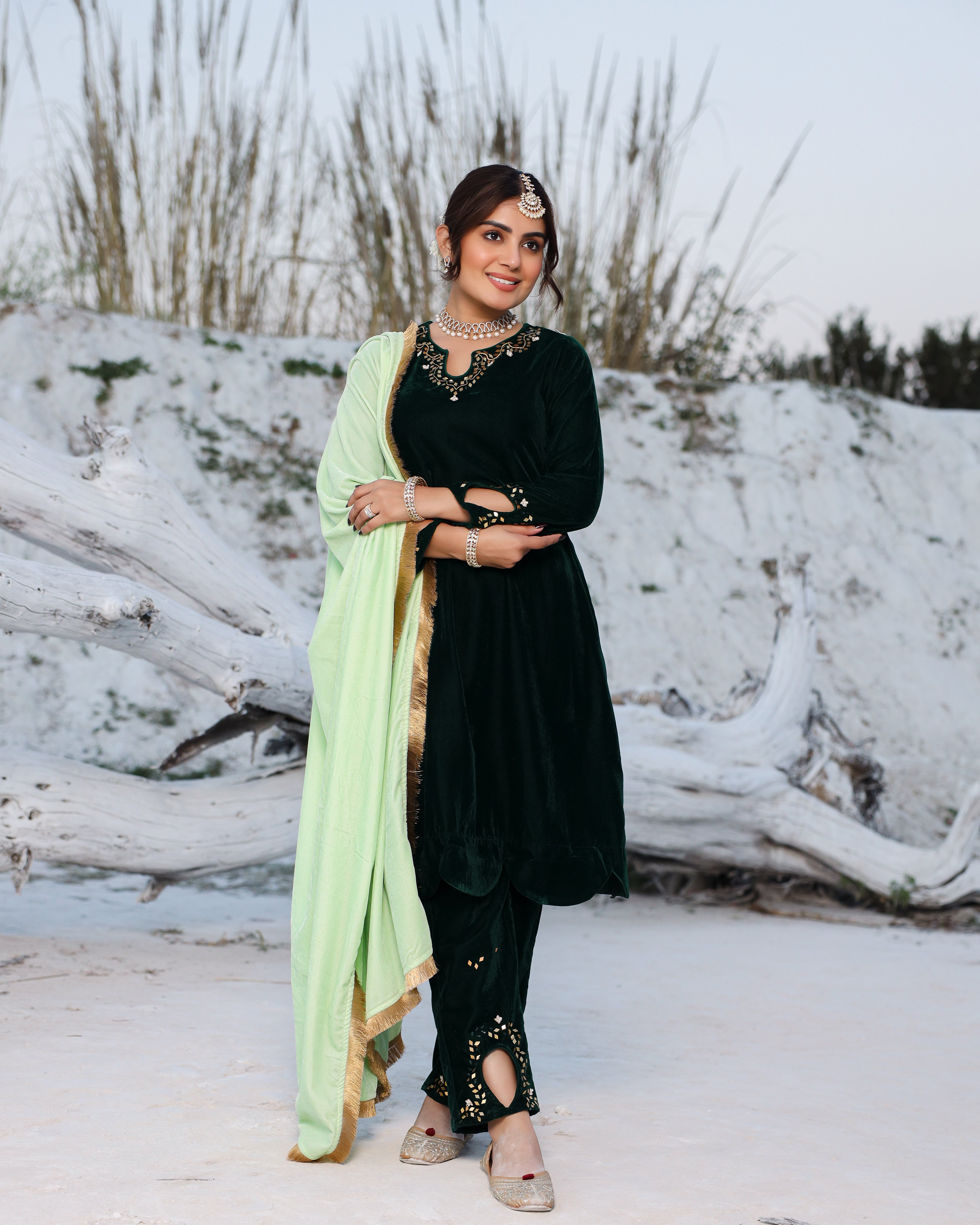 Laira Green Velvet Suit Set