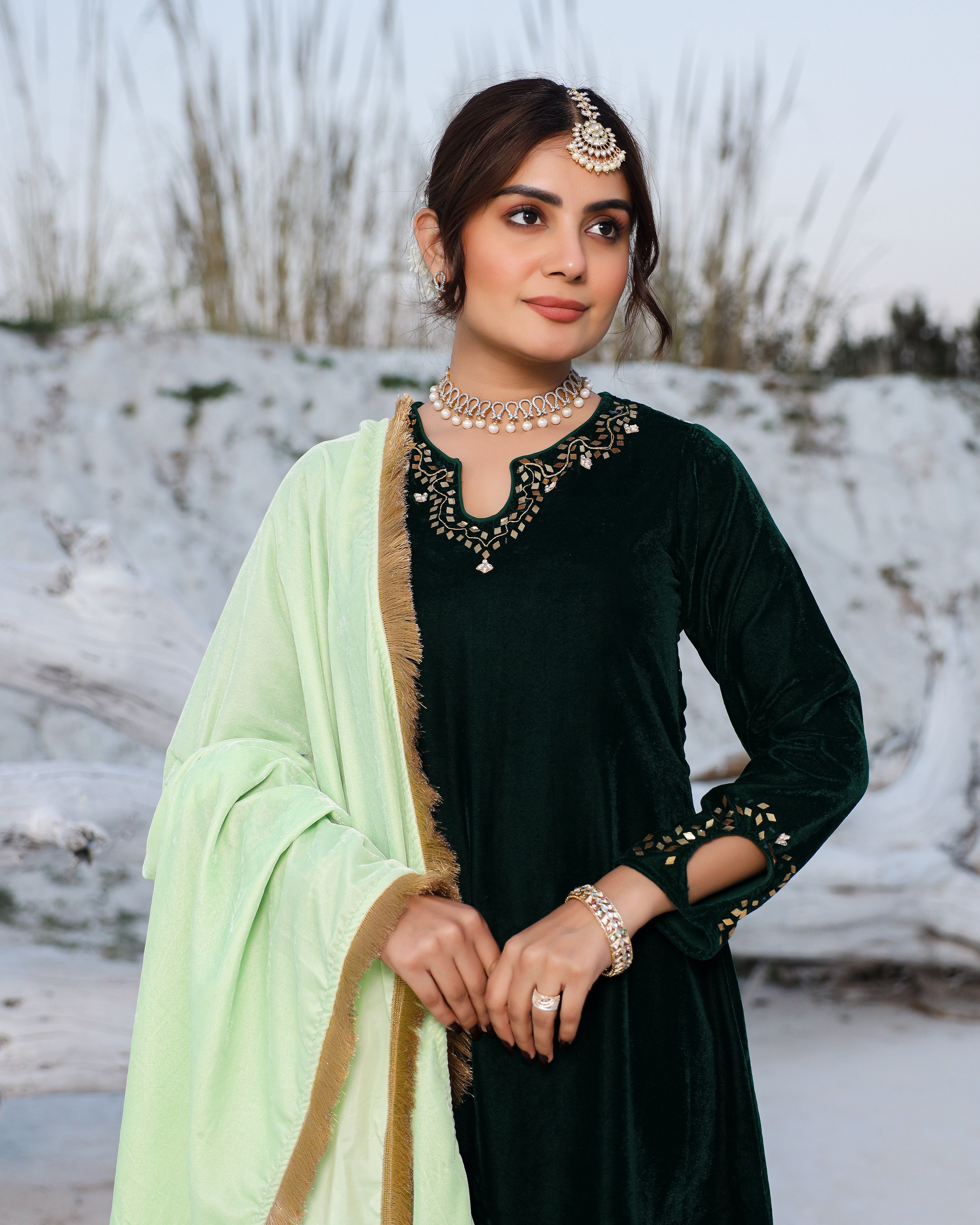 Laira Green Velvet Suit Set