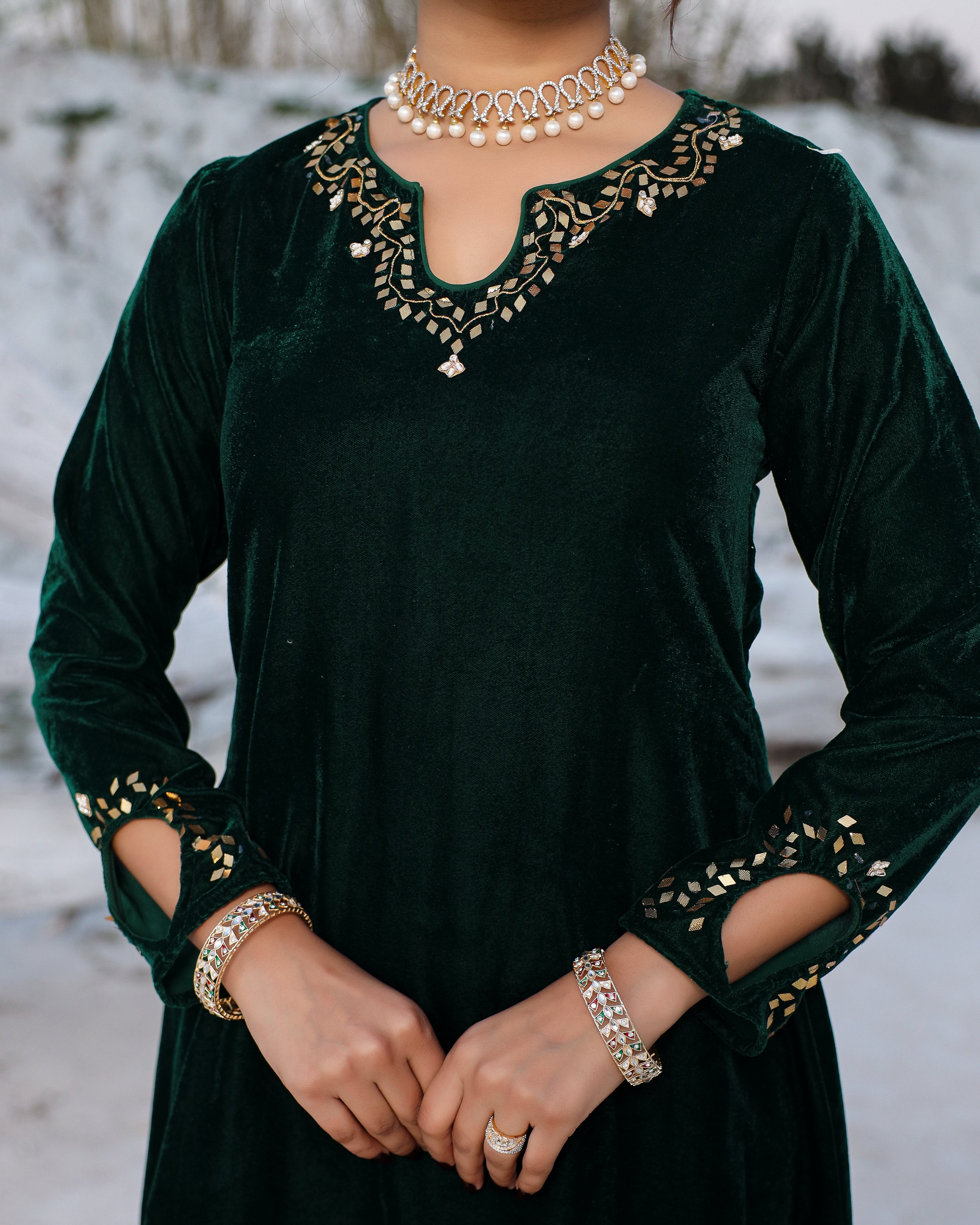 Laira Green Velvet Suit Set