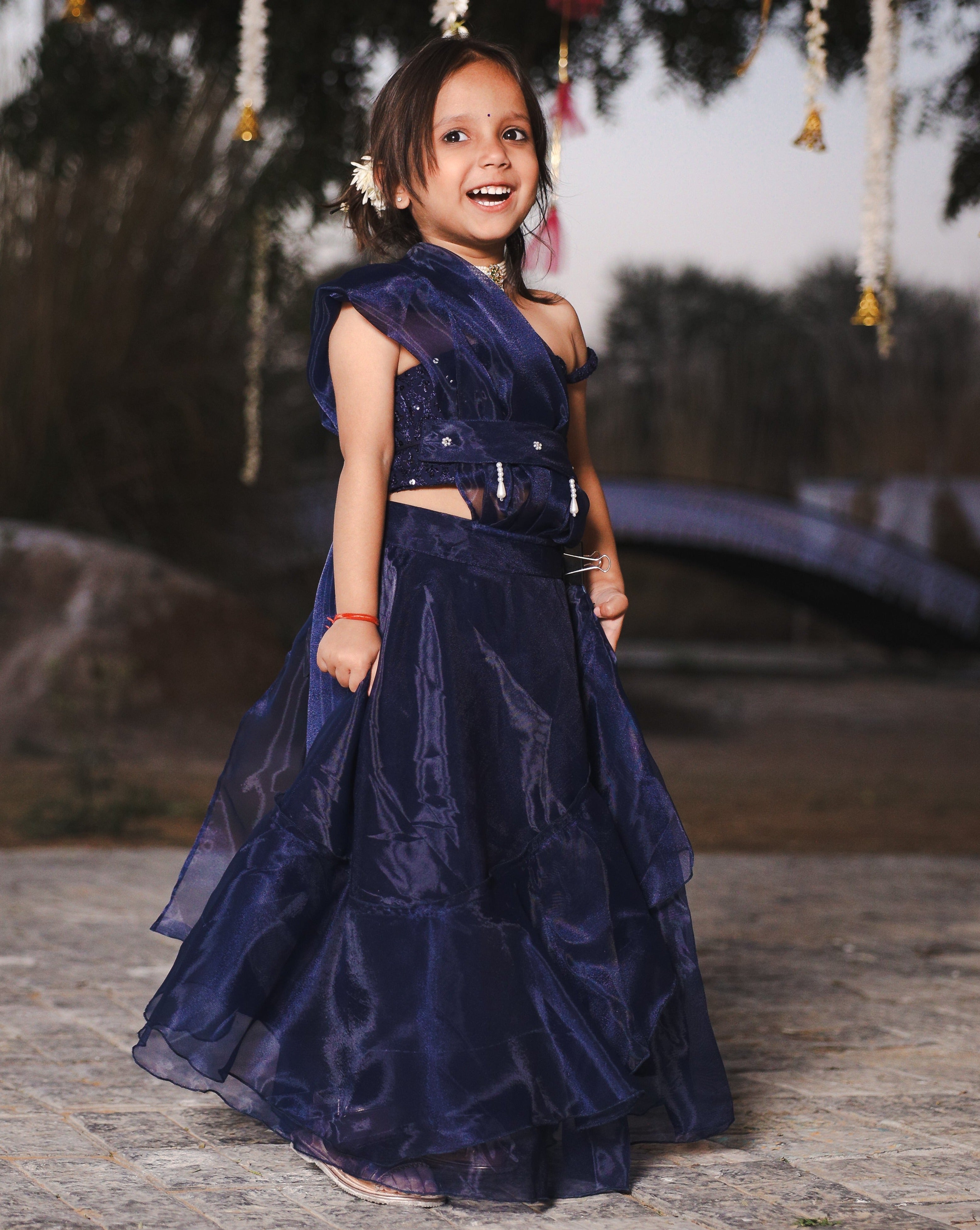 Kids Neelapari Ruffle Sequin Saree