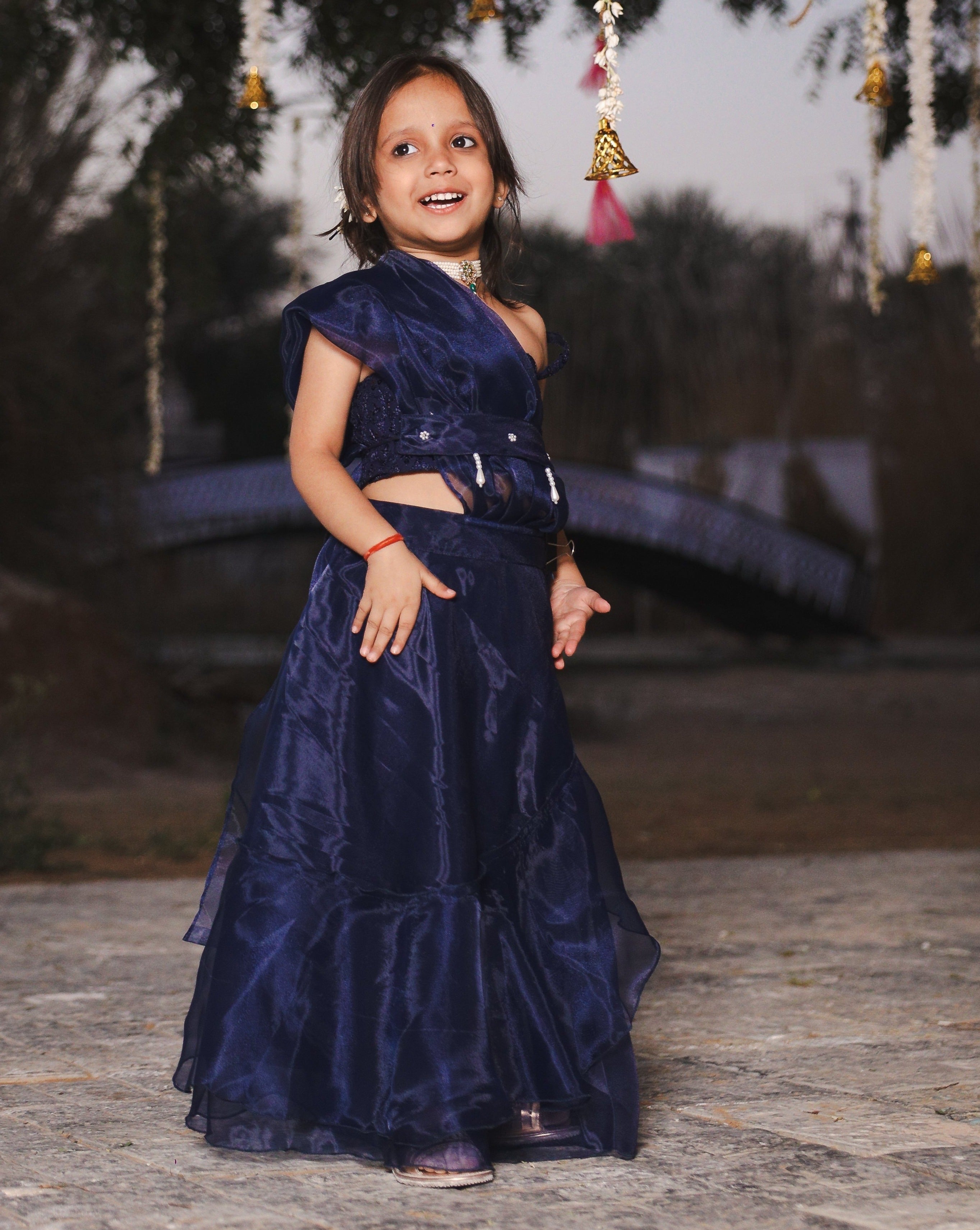 Kids Neelapari Ruffle Sequin Saree