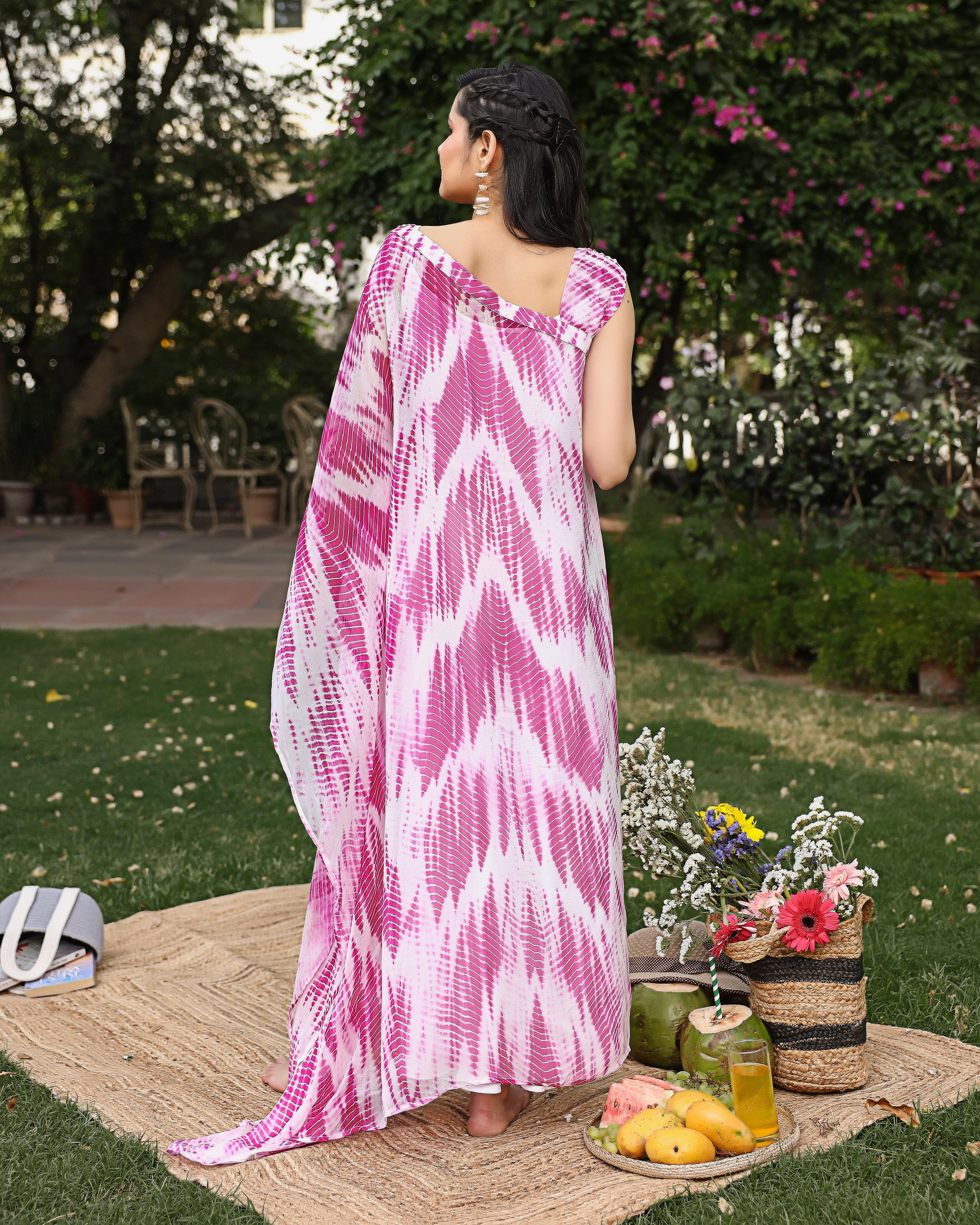 Spring Pink Onesided Kaftan Set