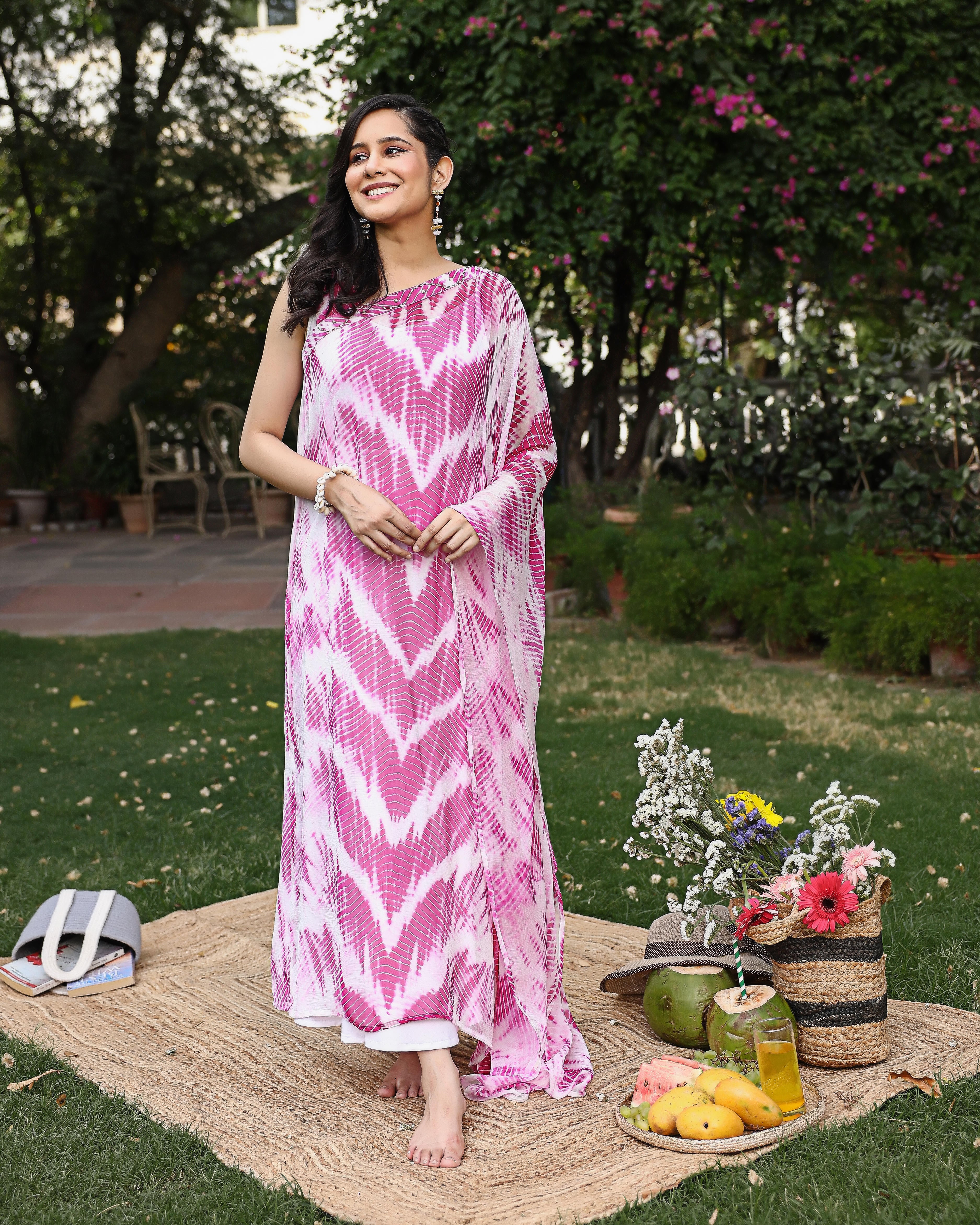 Spring Pink Onesided Kaftan Set