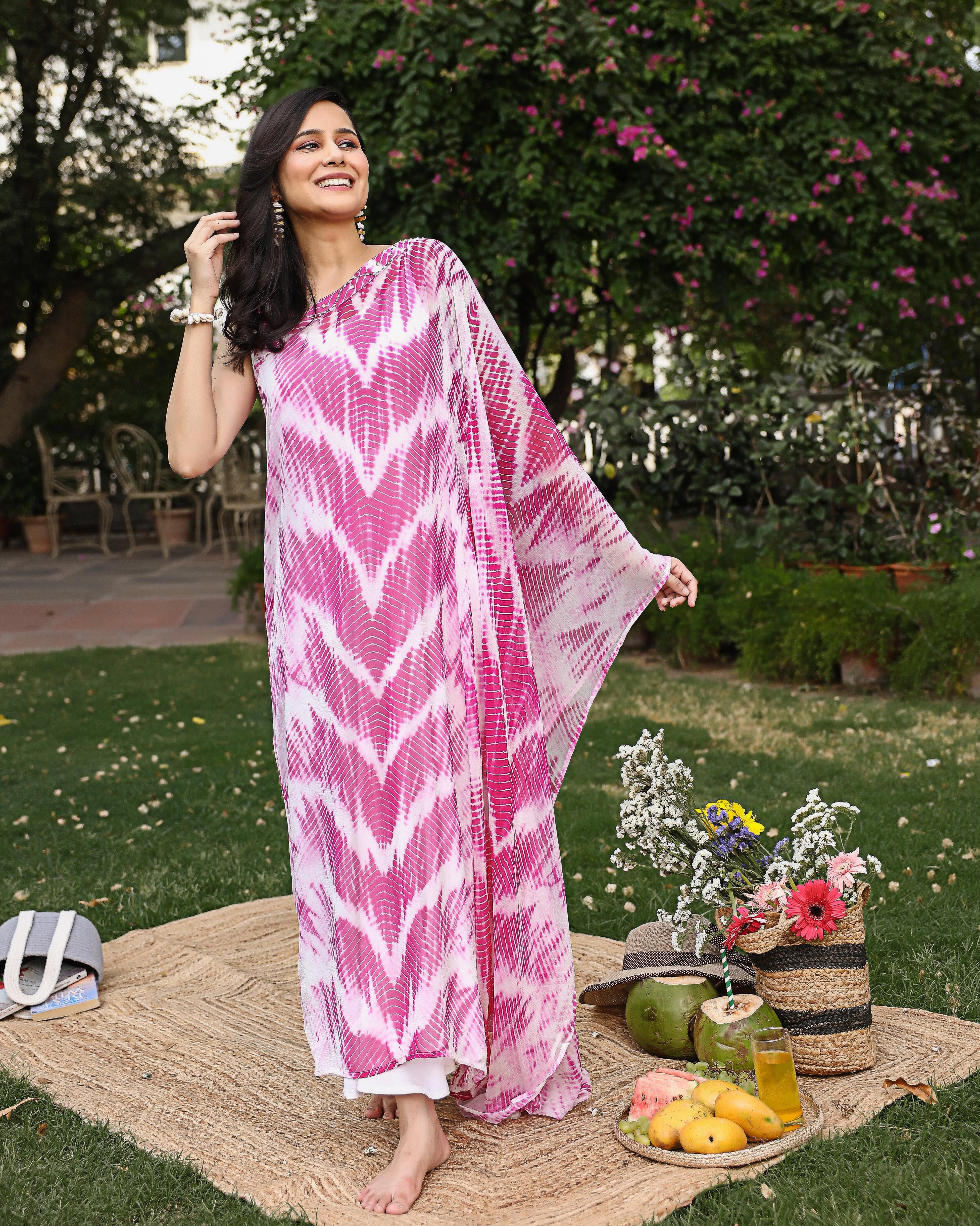 Spring Pink Onesided Kaftan Set