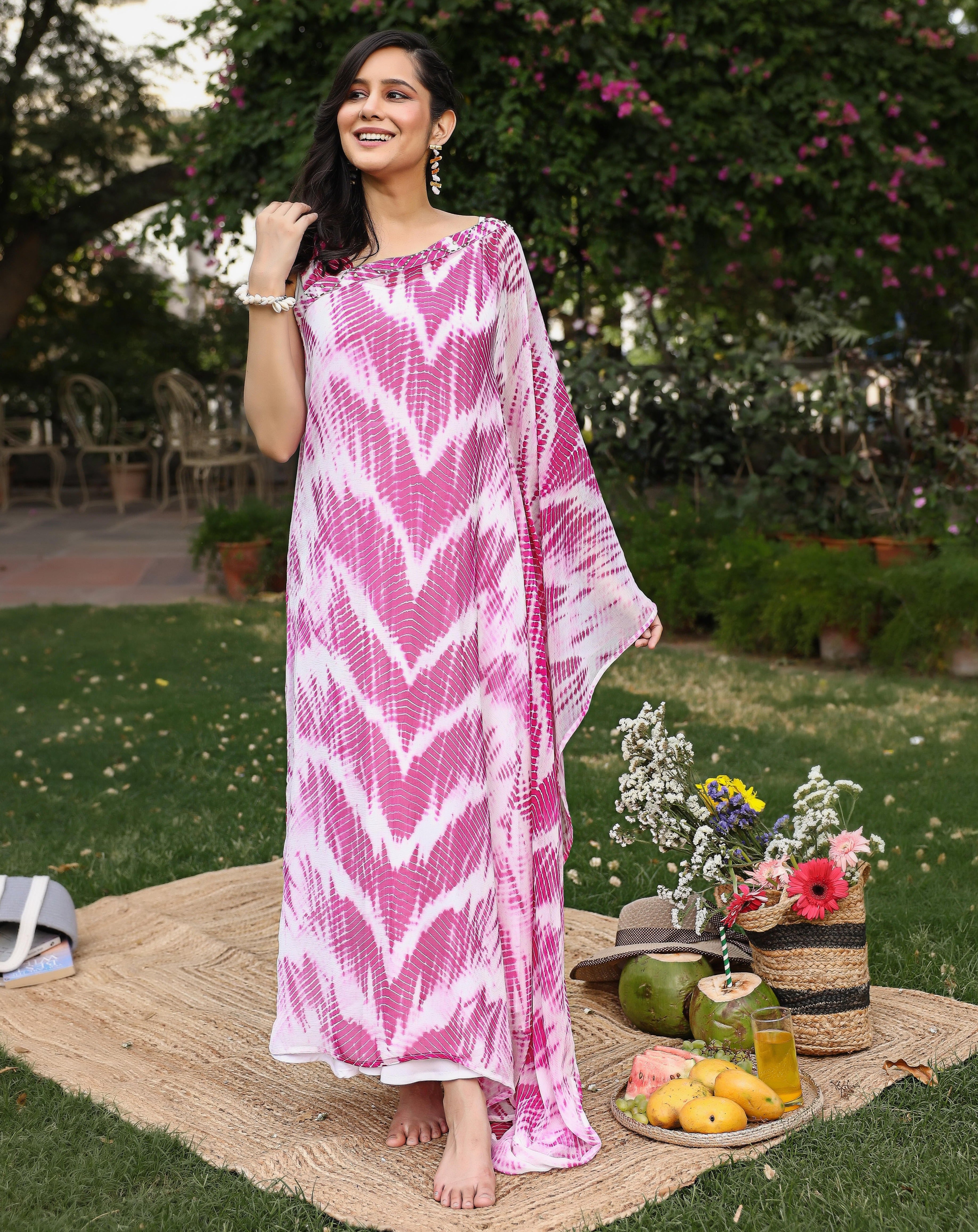 Spring Pink Onesided Kaftan Set
