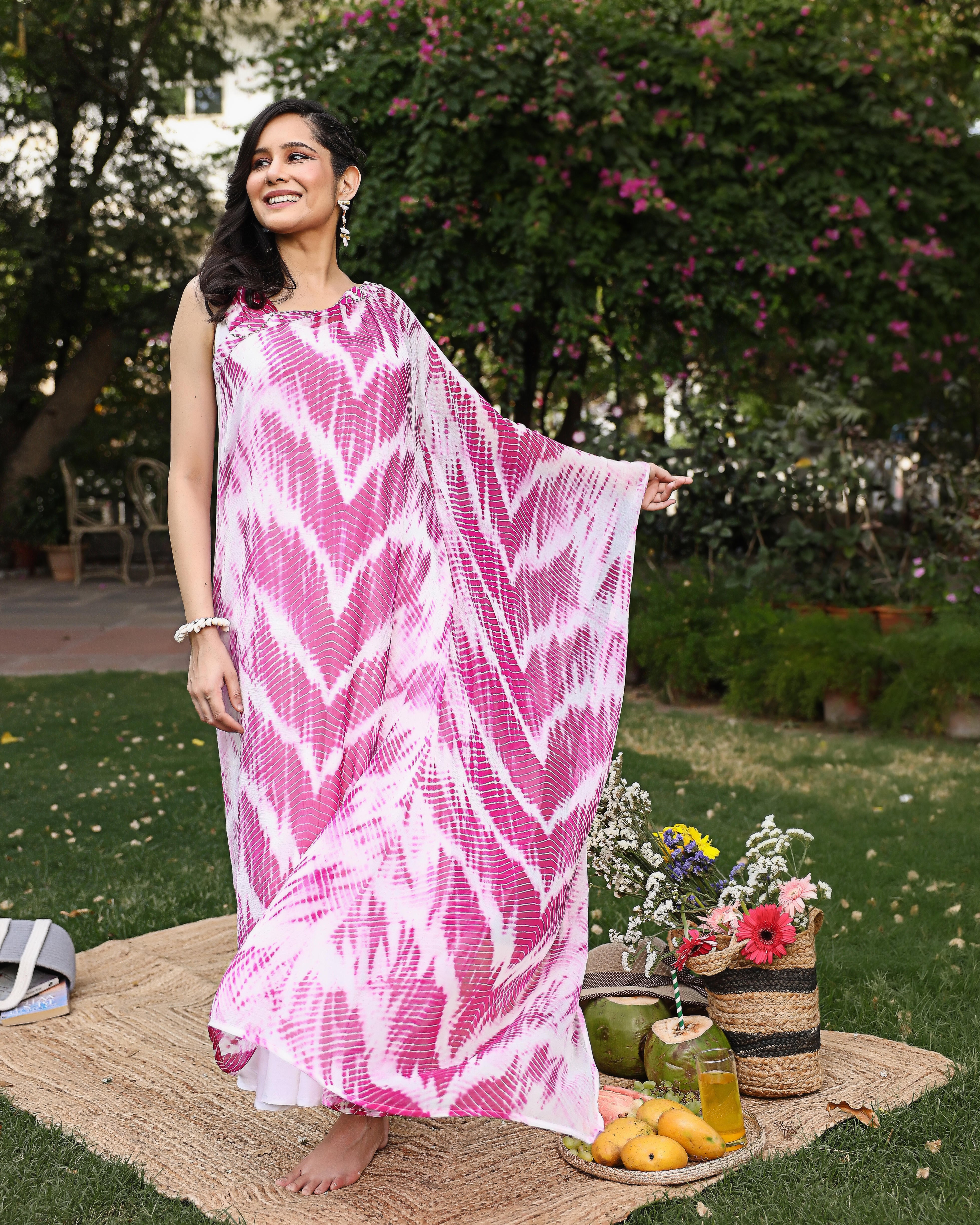 Spring Pink Onesided Kaftan Set