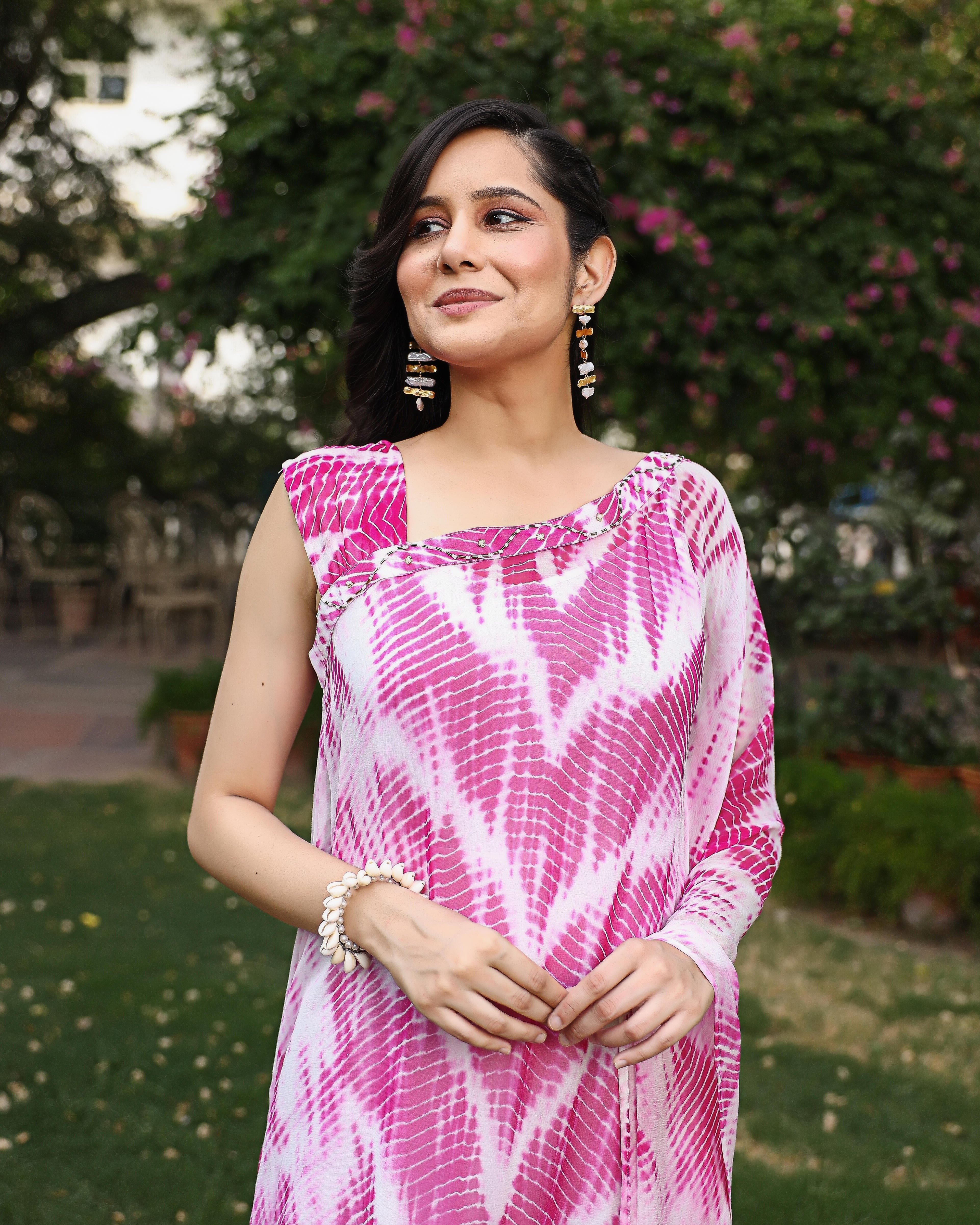 Spring Pink Onesided Kaftan Set