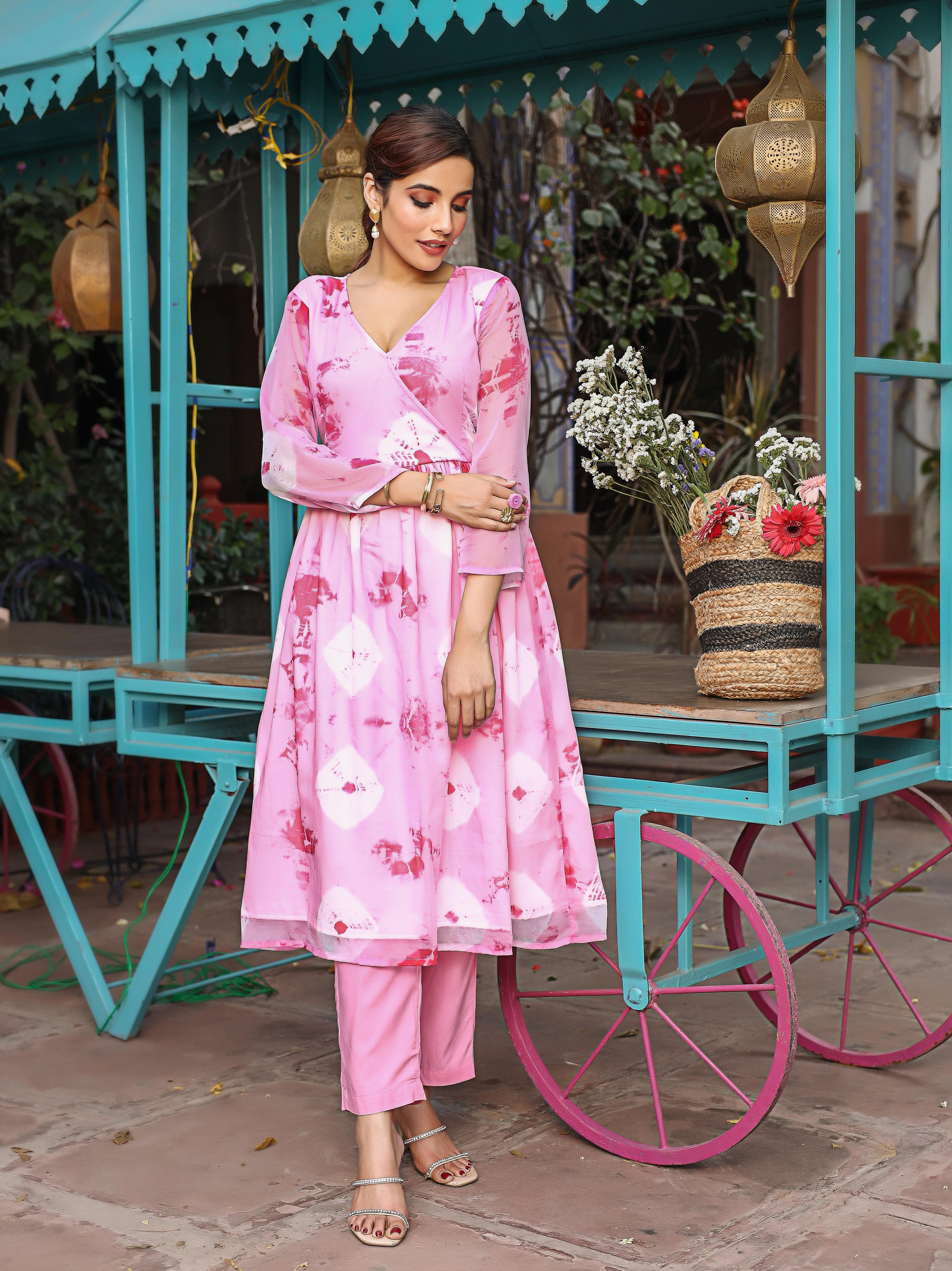 Pink Shade Tie Dye Kurta Set