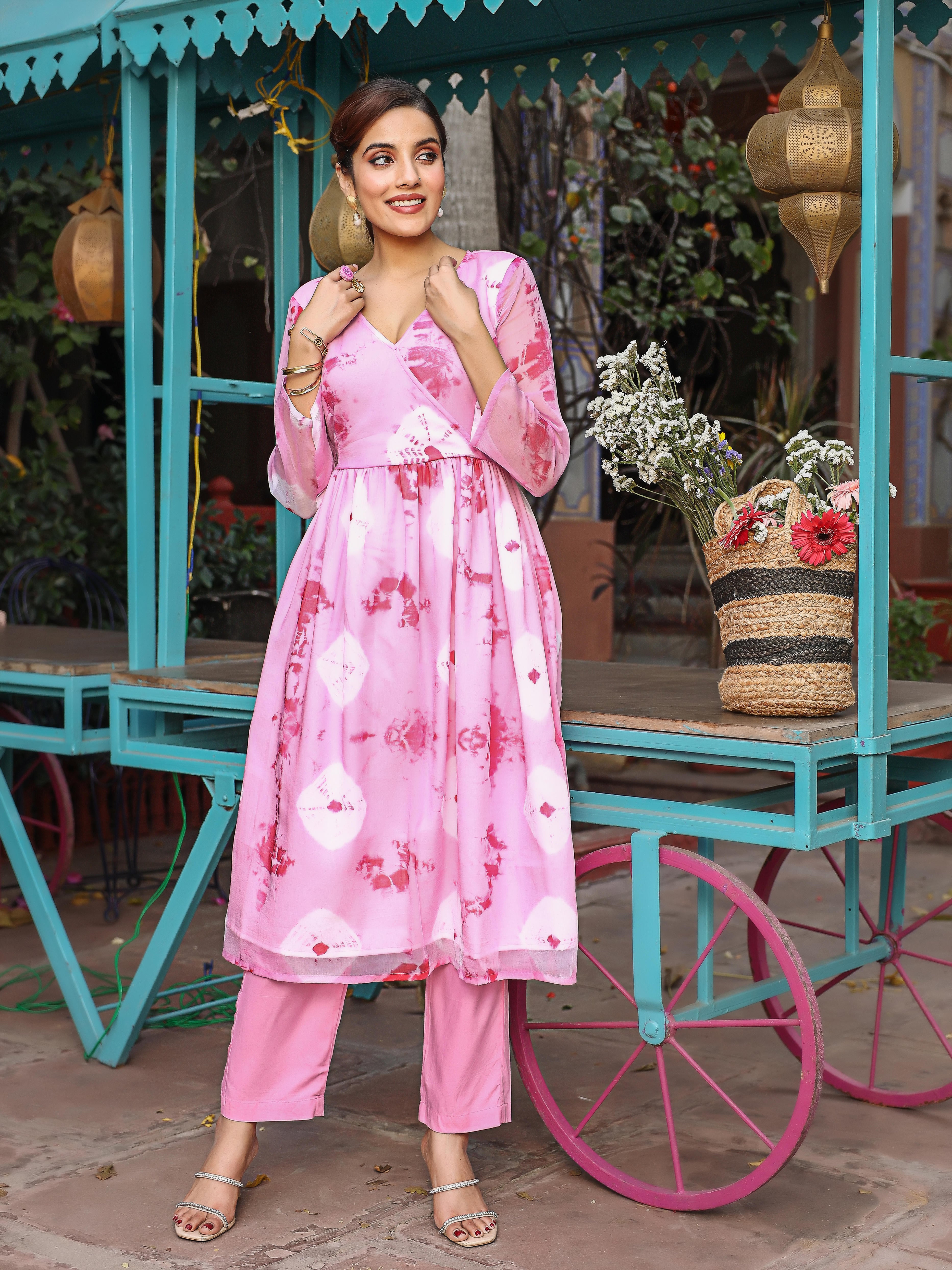 Pink Shade Tie Dye Kurta Set