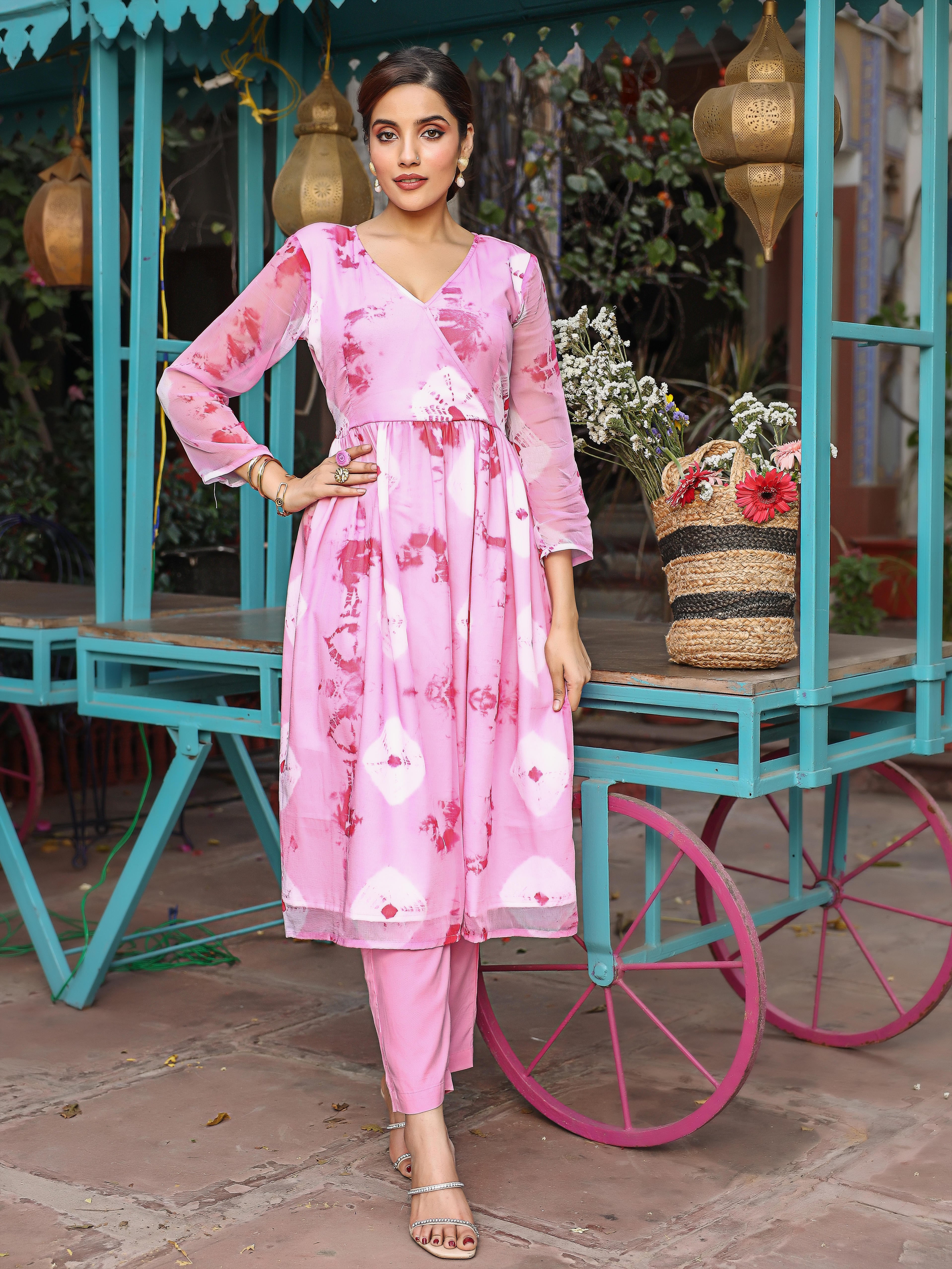 Pink Shade Tie Dye Kurta Set