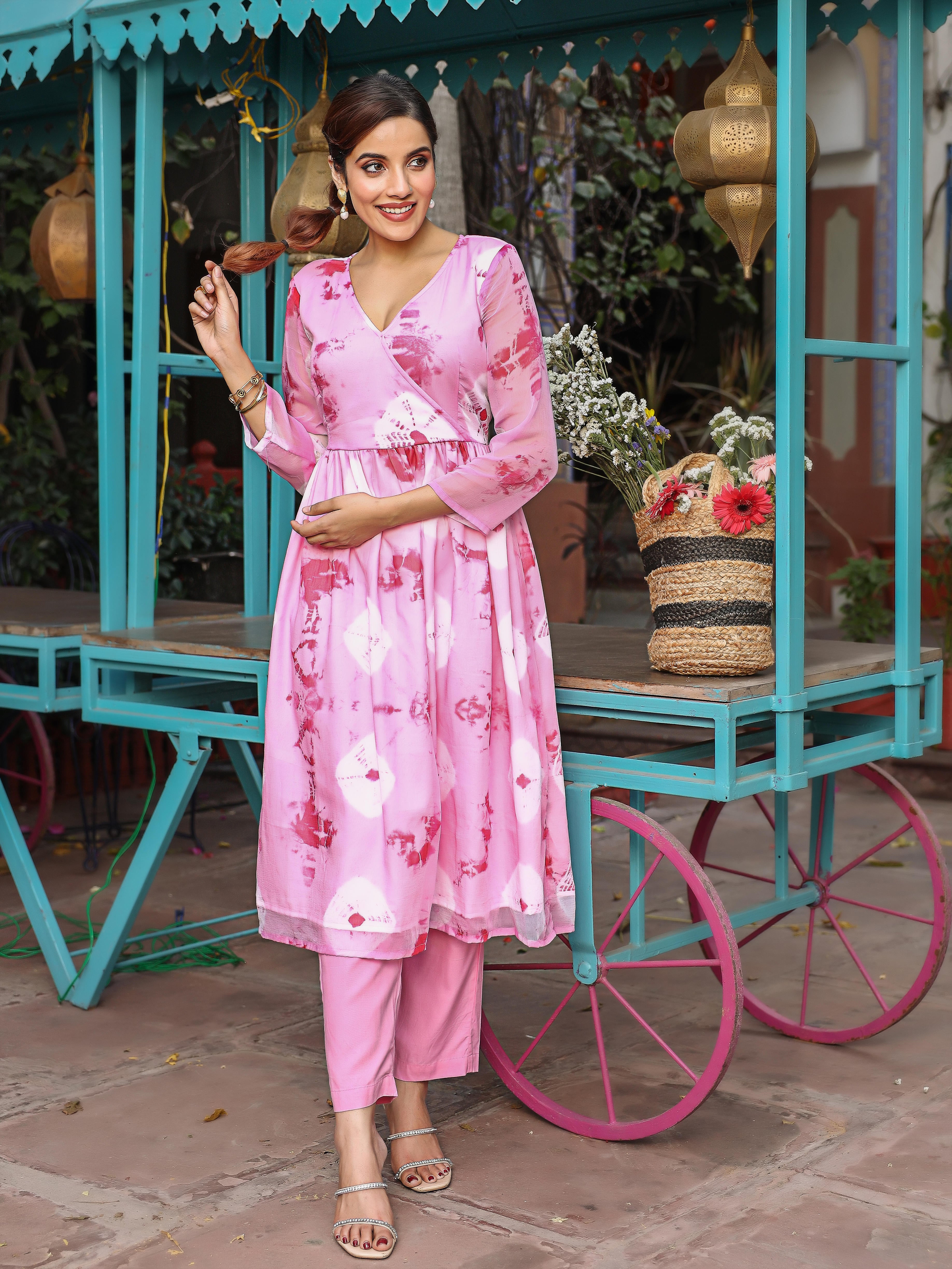 Pink Shade Tie Dye Kurta Set