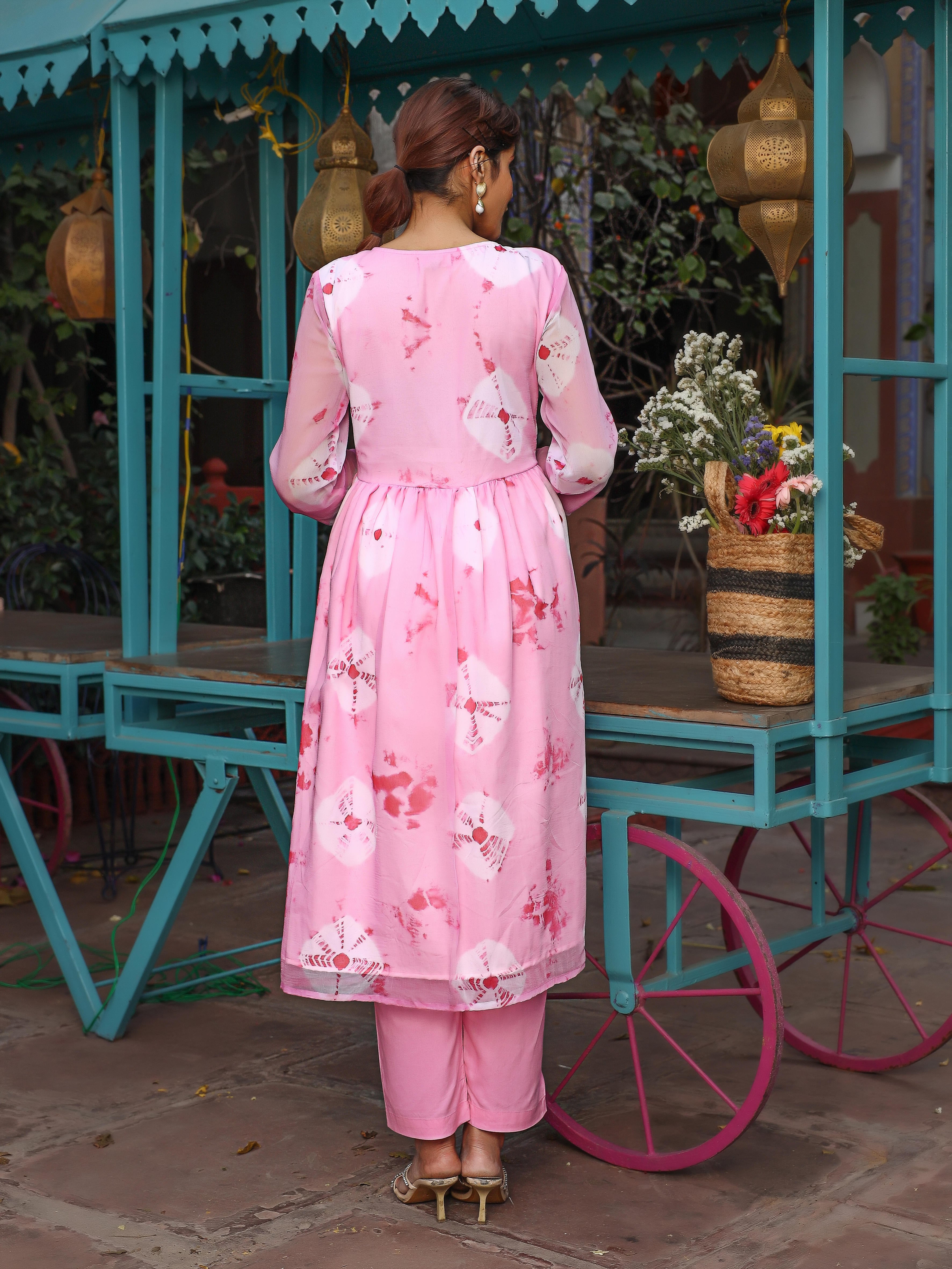Pink Shade Tie Dye Kurta Set