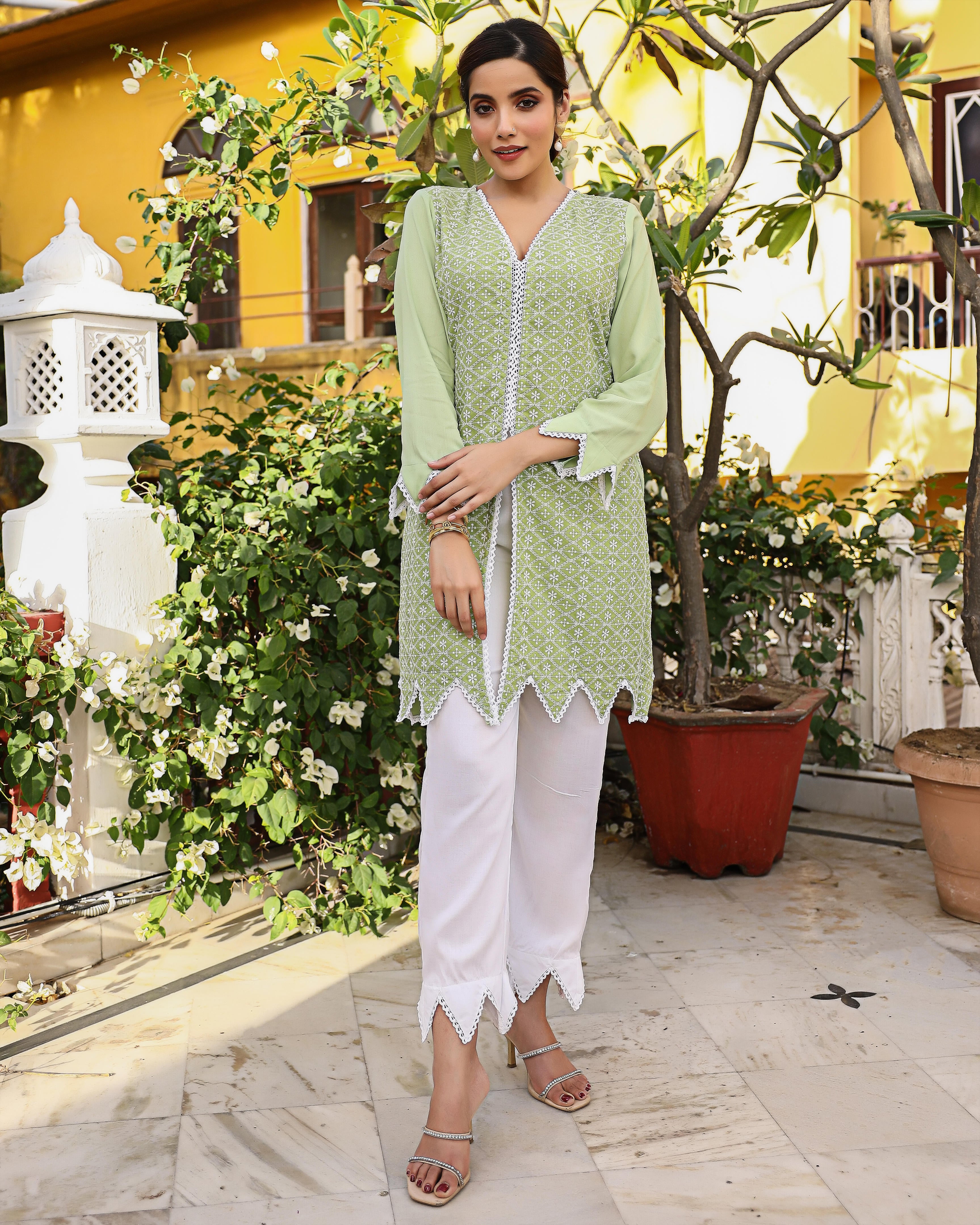 Green Chikankari Kurta Set