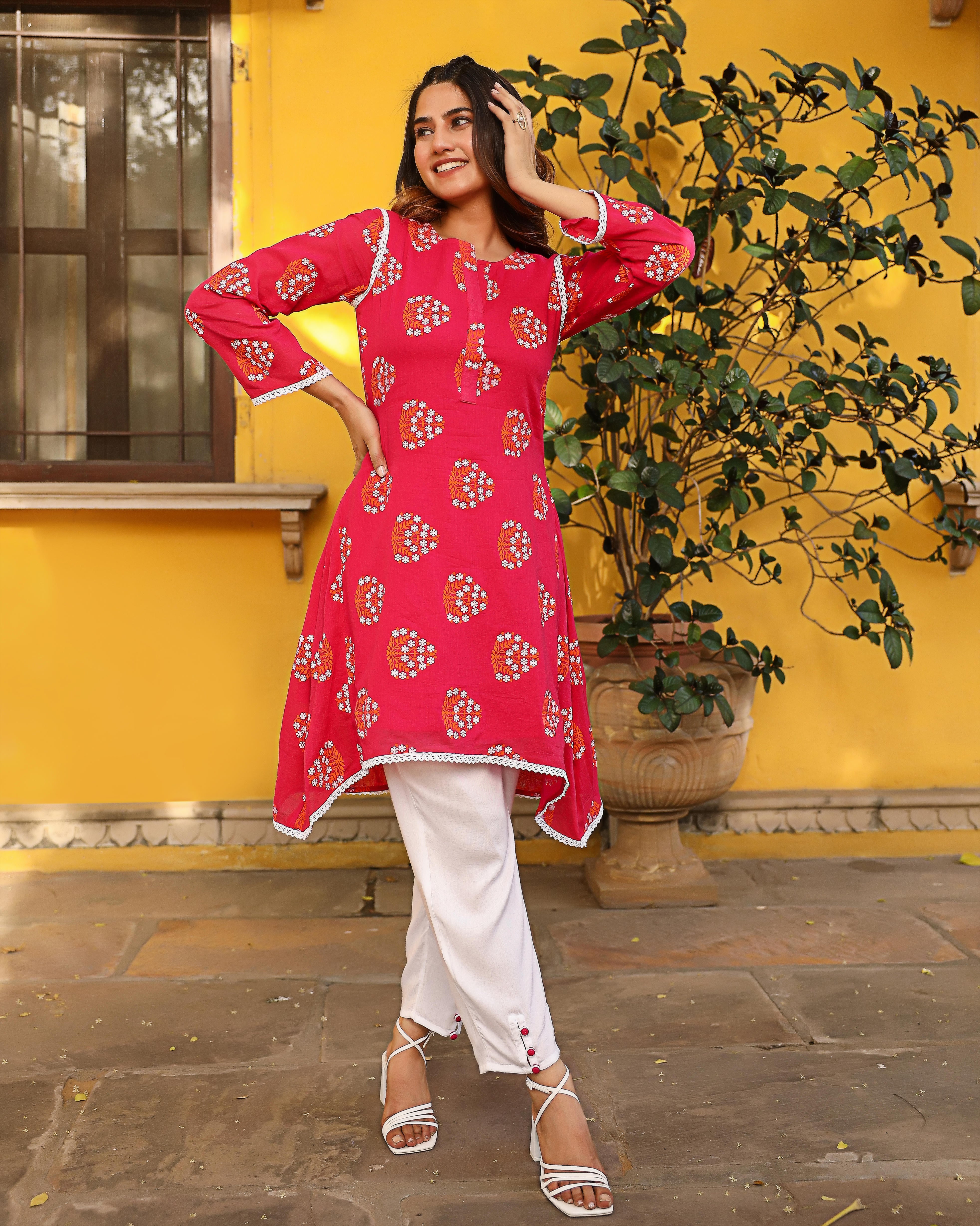 Bloomy Pink Kurta With Bottom