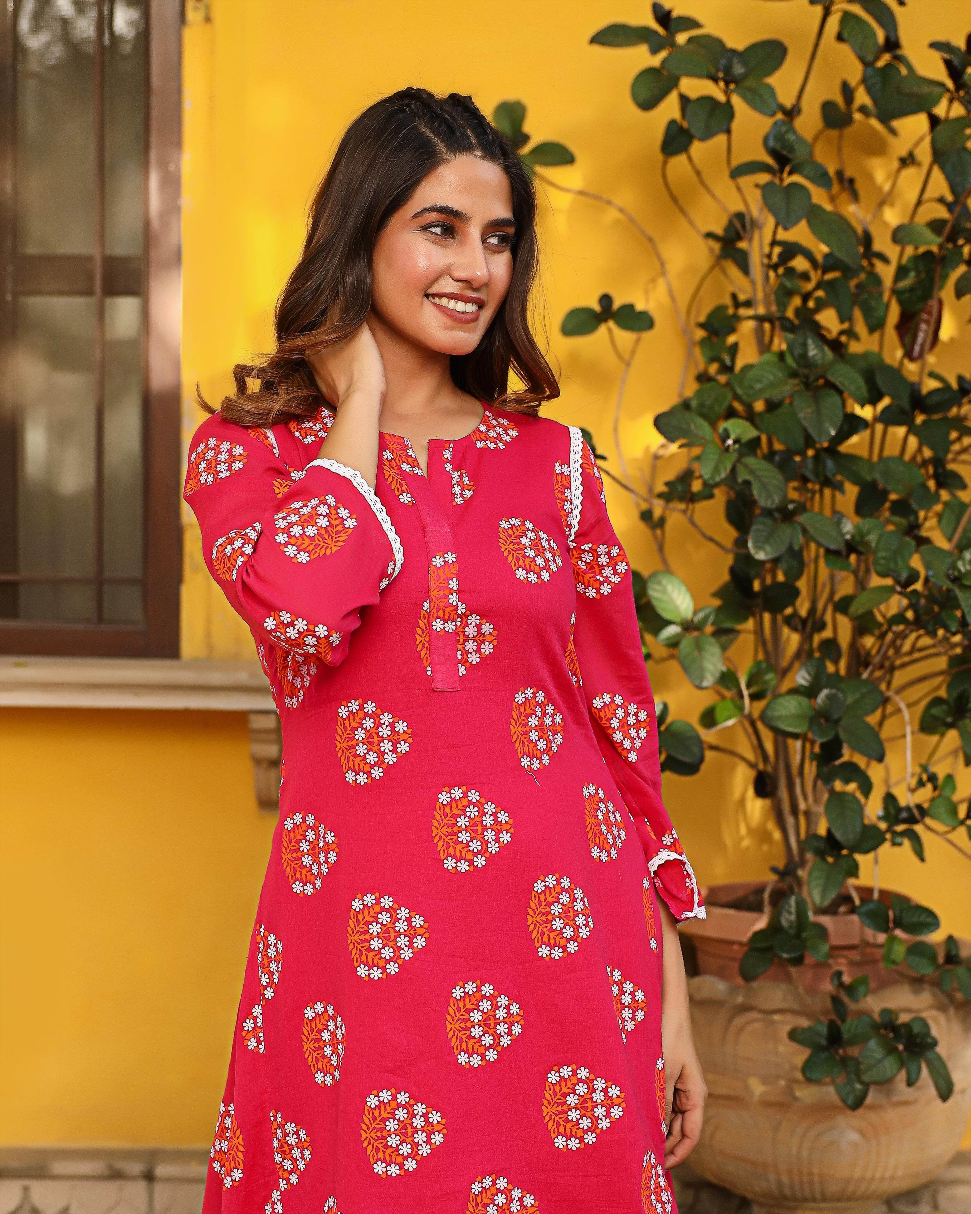 Bloomy Pink Kurta With Bottom