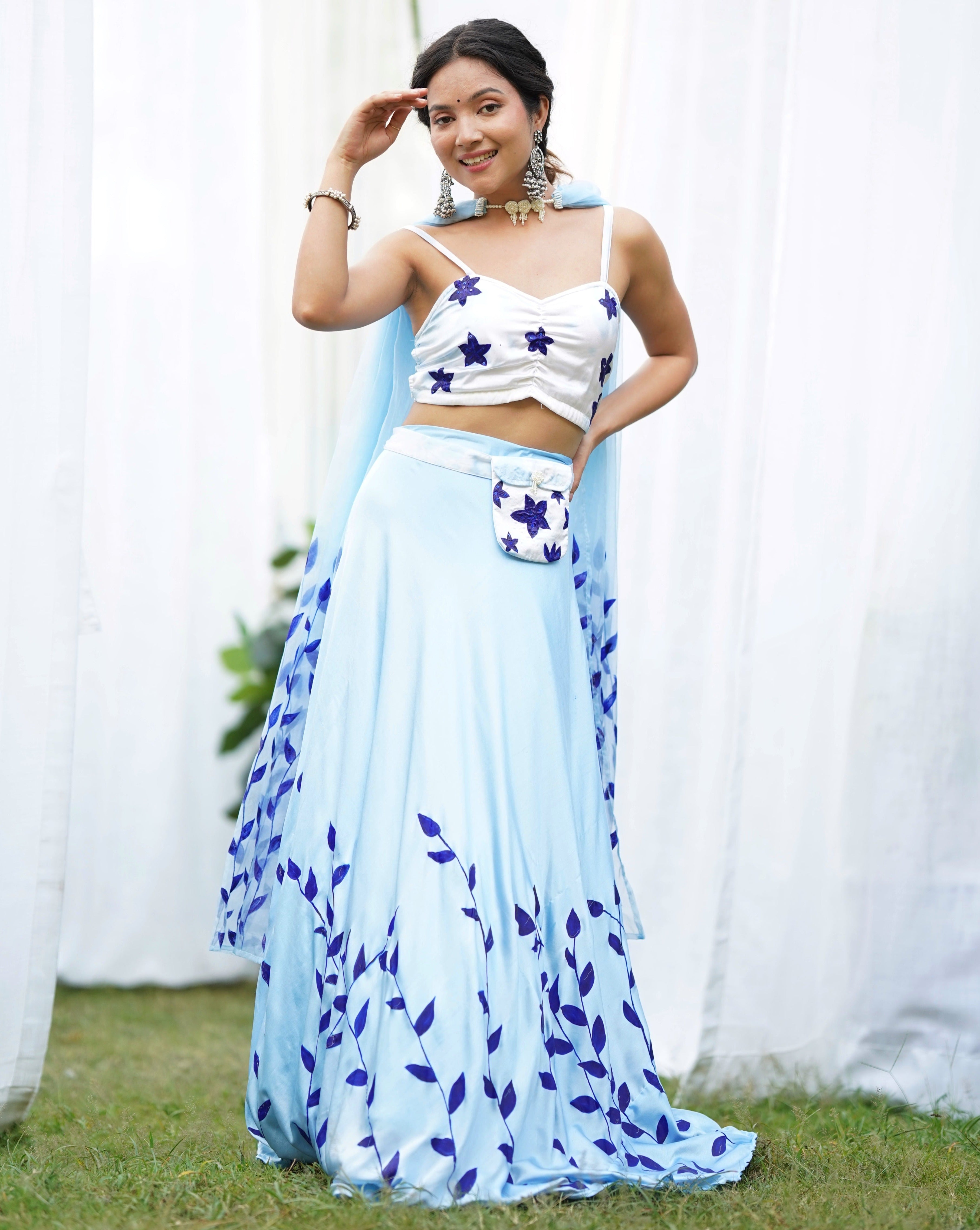 Amaira Handpainted Satin Lehenga Set