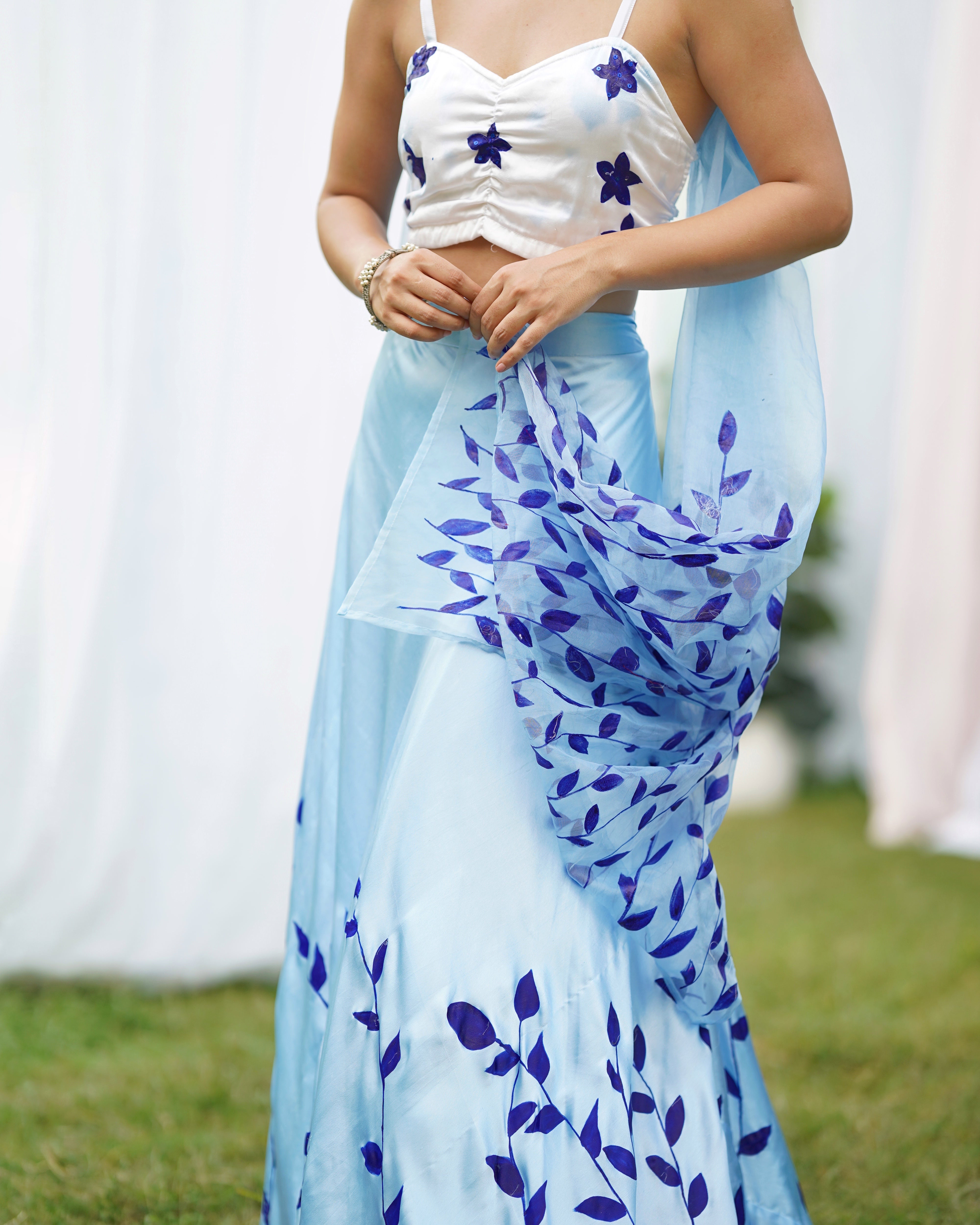 Amaira Handpainted Satin Lehenga Set