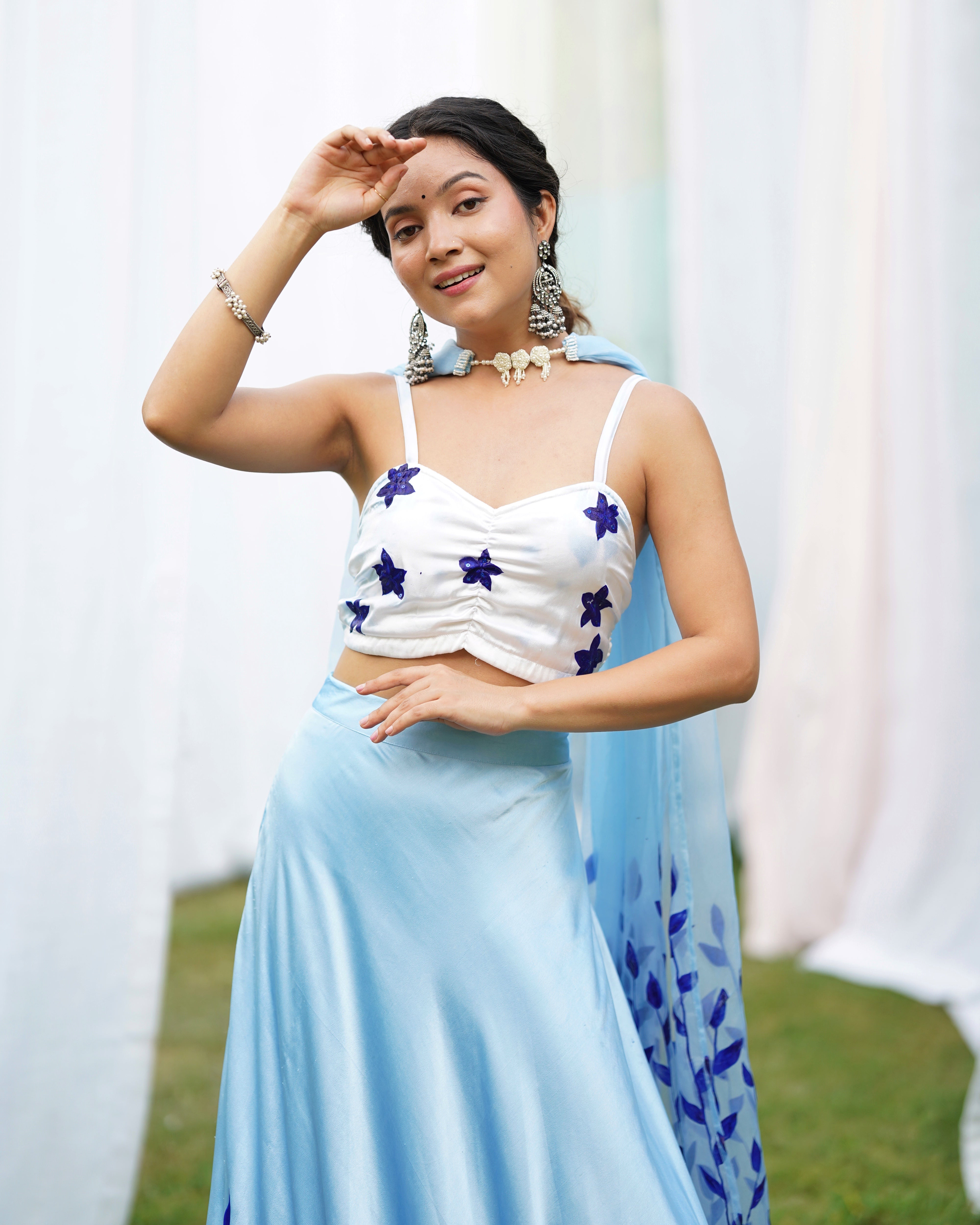 Amaira Handpainted Satin Lehenga Set