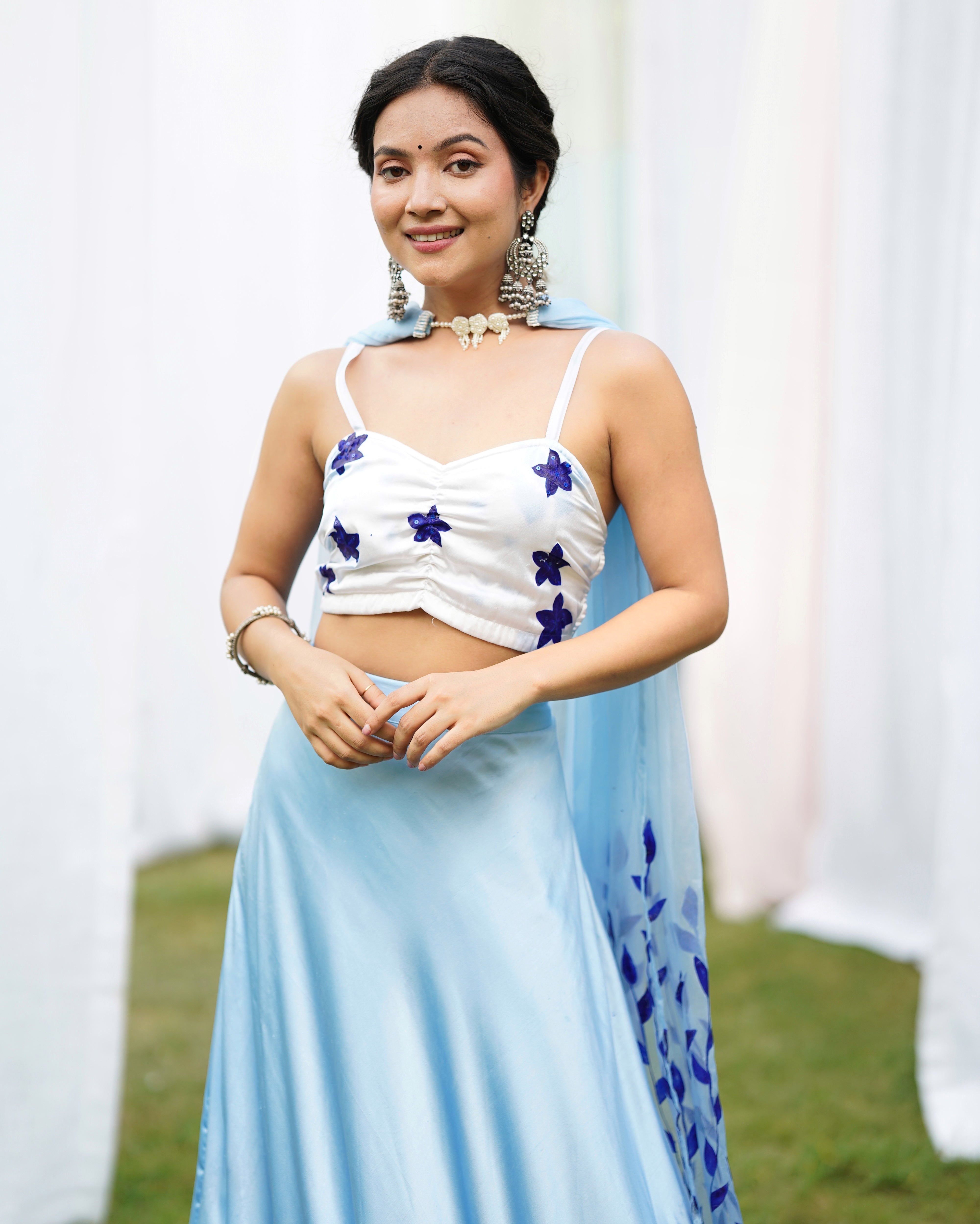 Amaira Handpainted Satin Lehenga Set