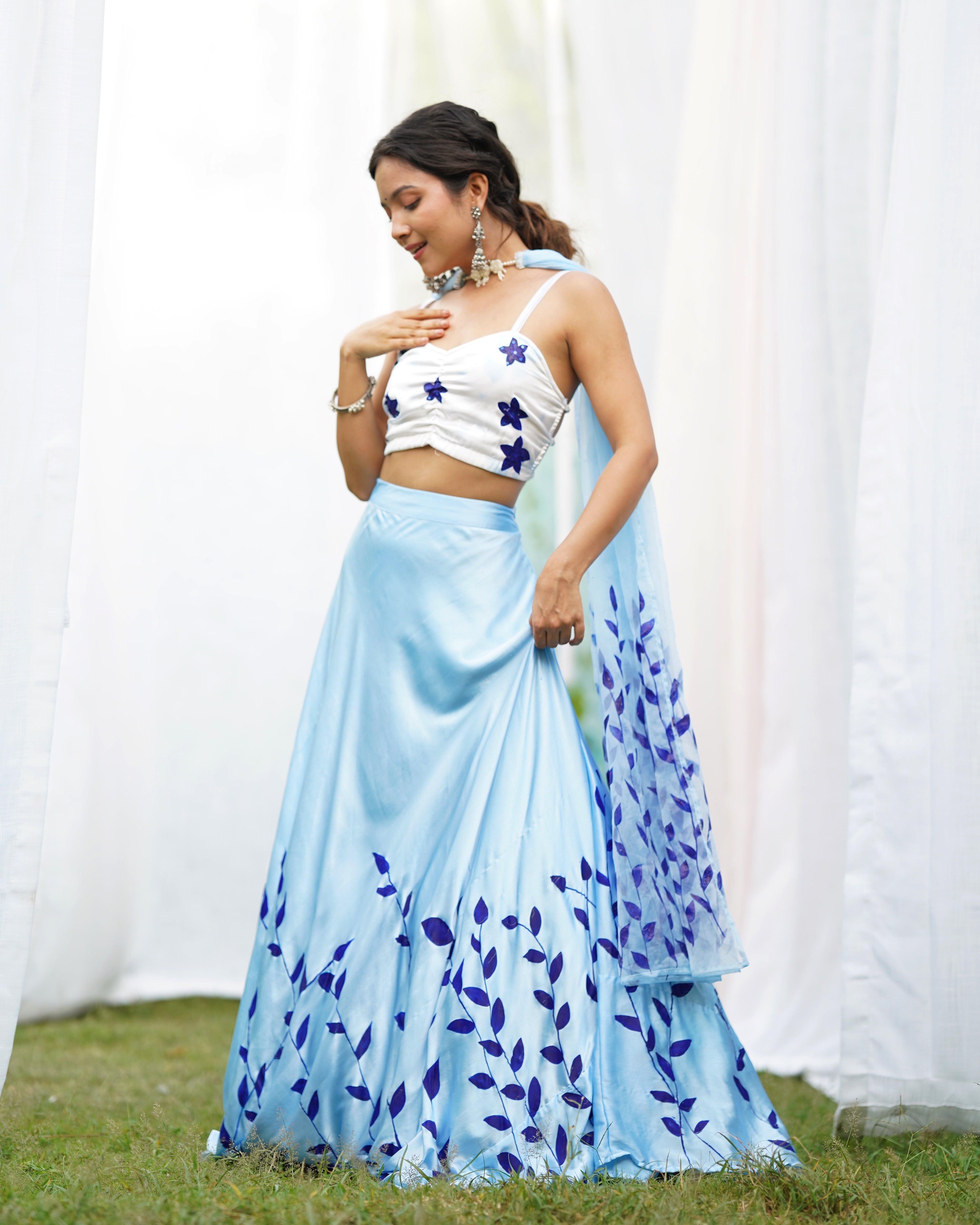 Amaira Handpainted Satin Lehenga Set