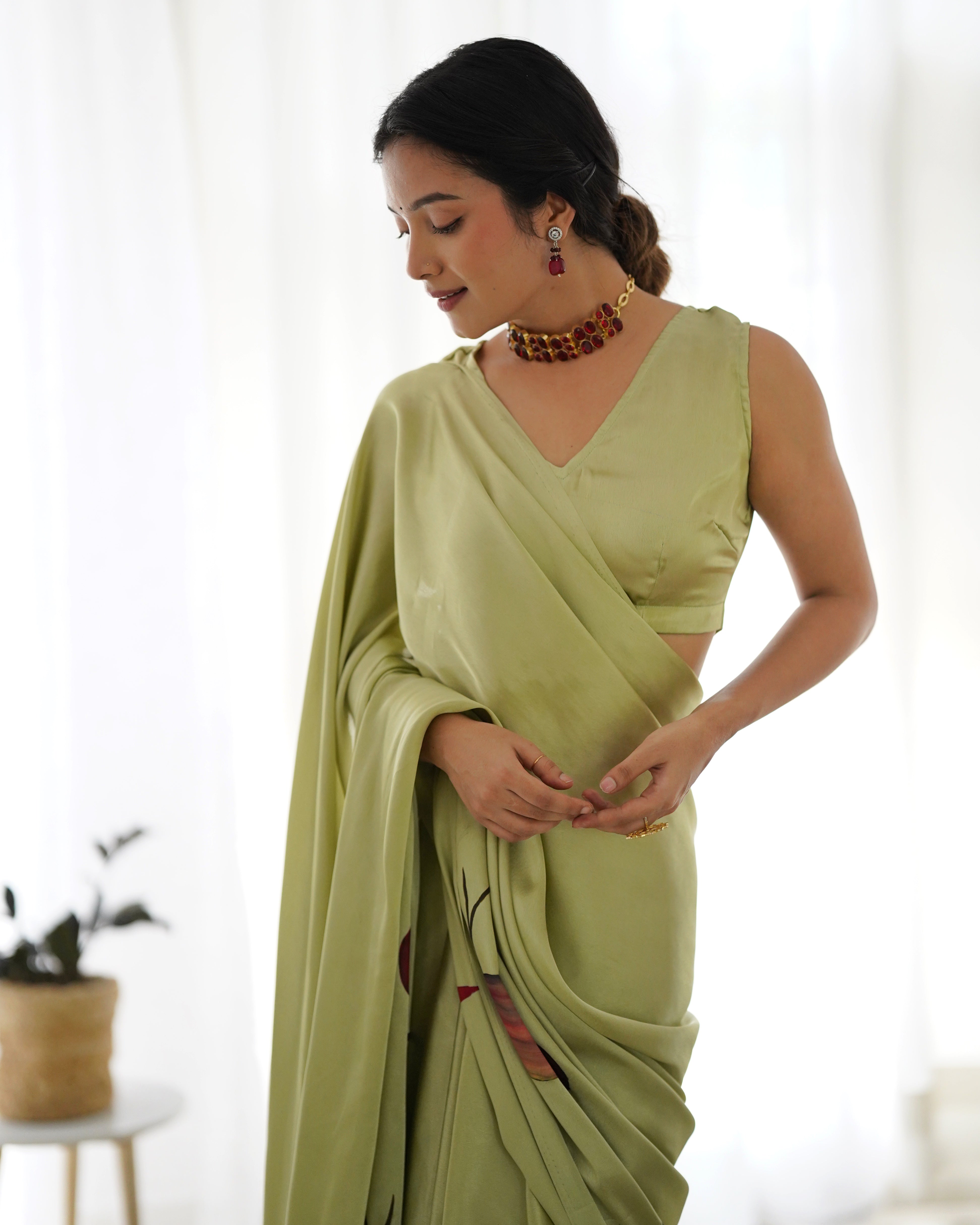 Beautiful Riva Green Handpainted Saree