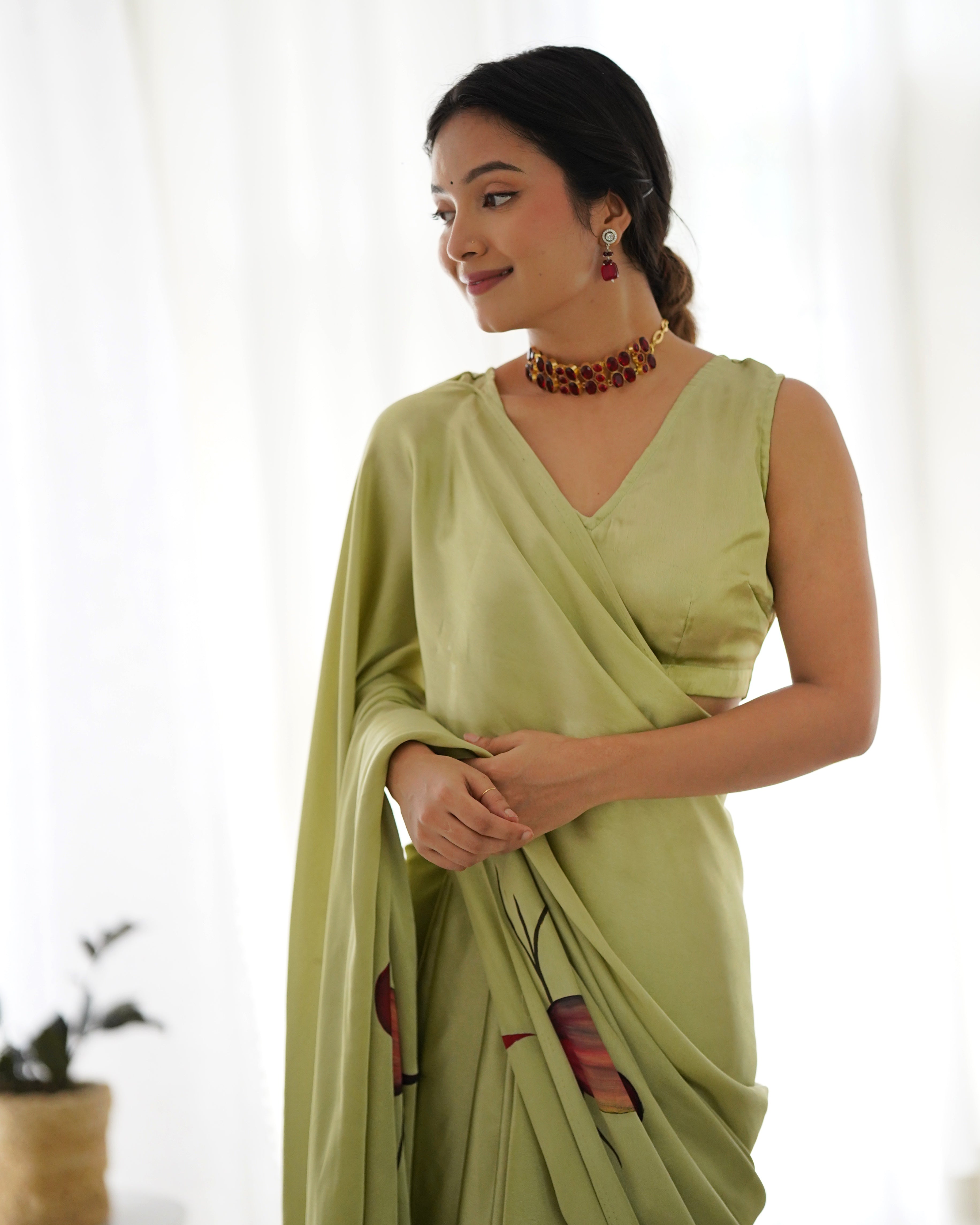 Beautiful Riva Green Handpainted Saree