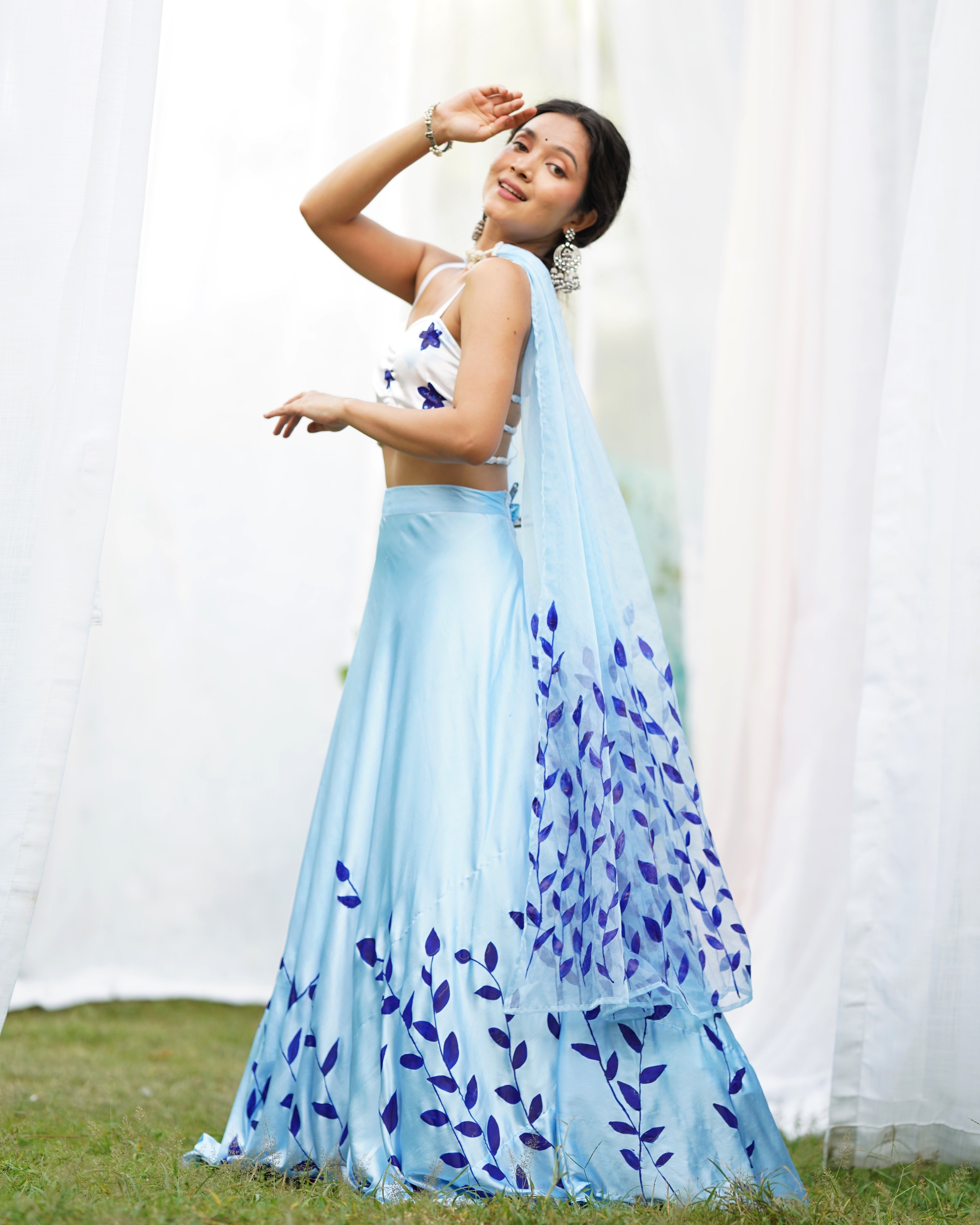 Amaira Handpainted Satin Lehenga Set