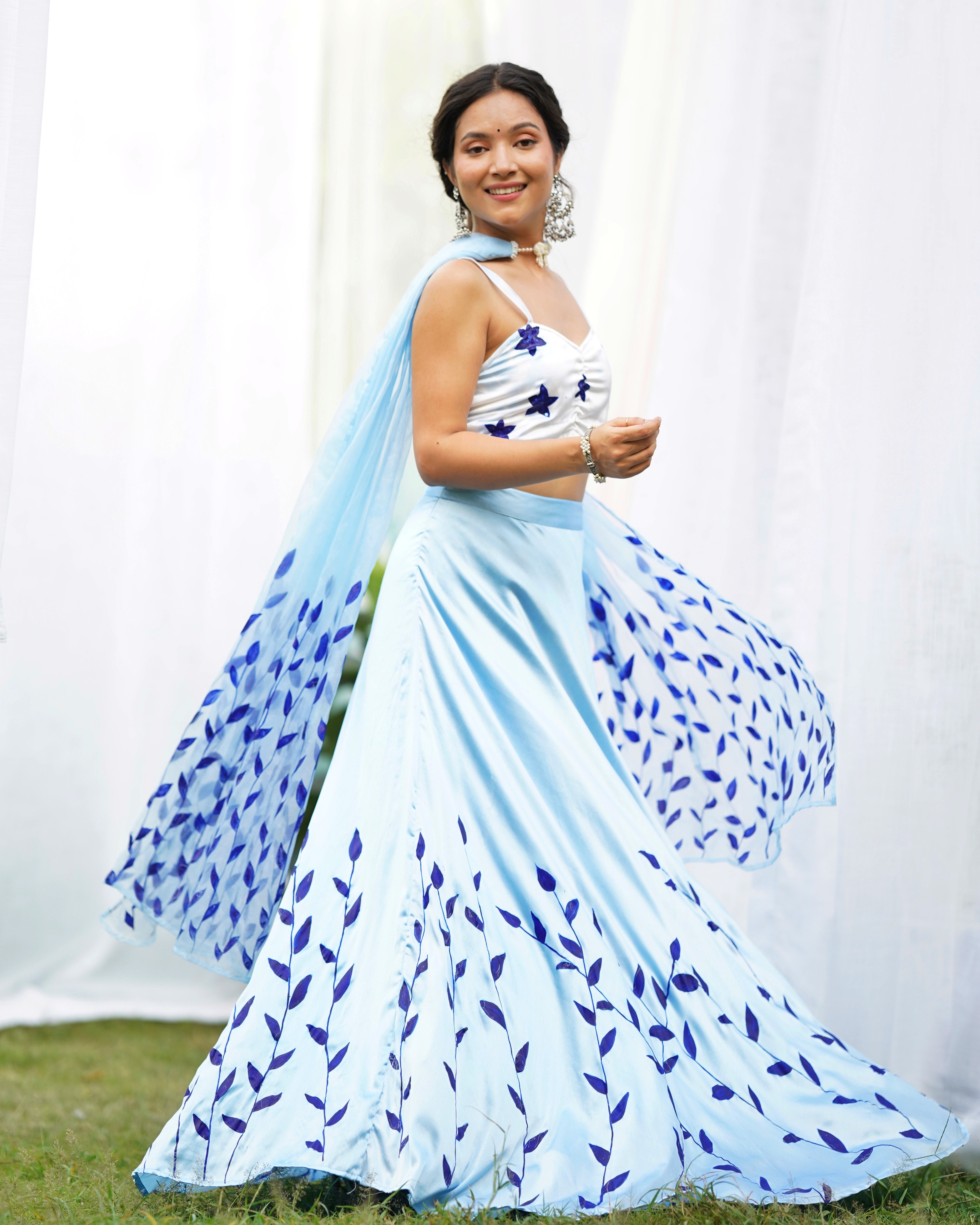 Amaira Handpainted Satin Lehenga Set