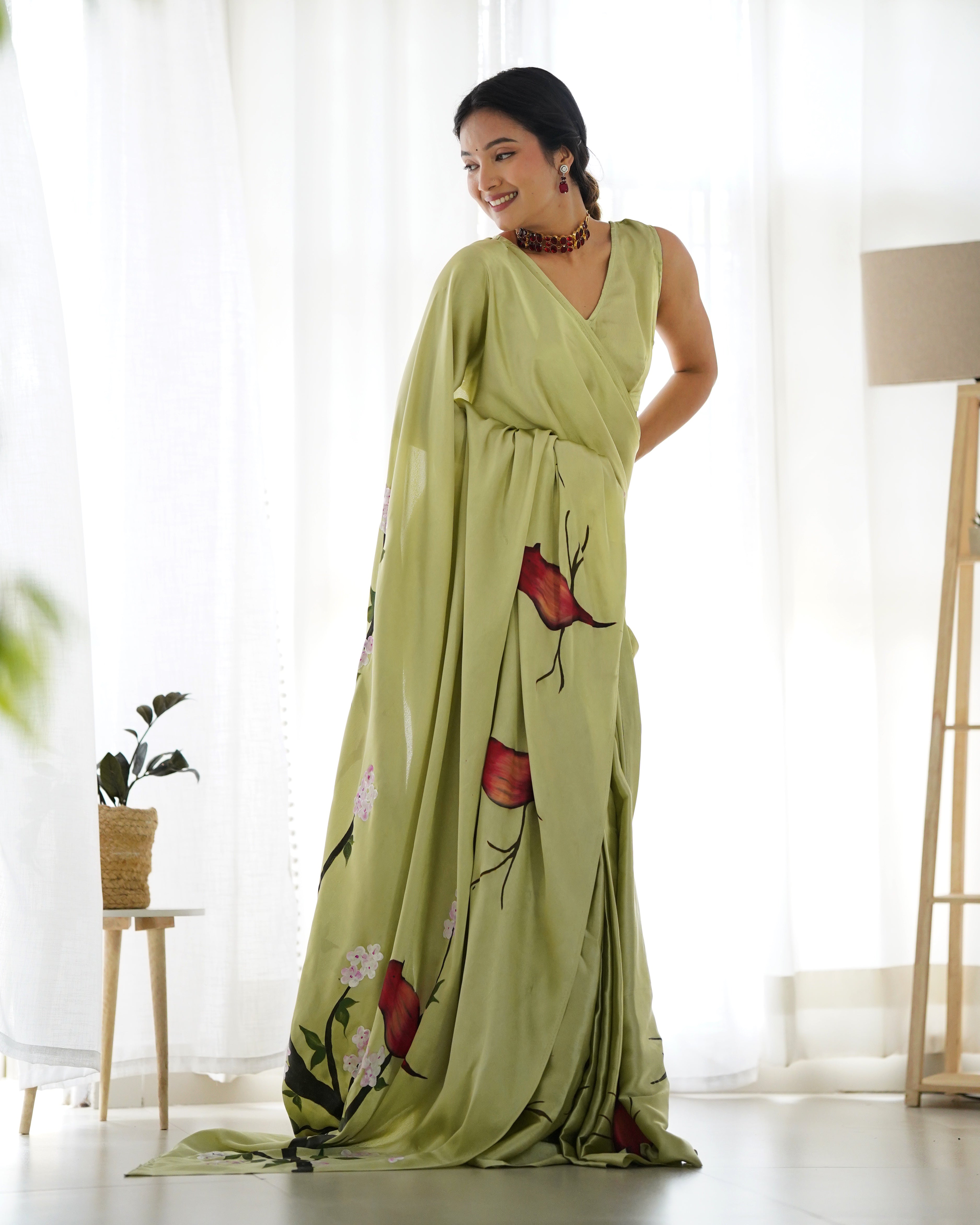 Beautiful Riva Green Handpainted Saree