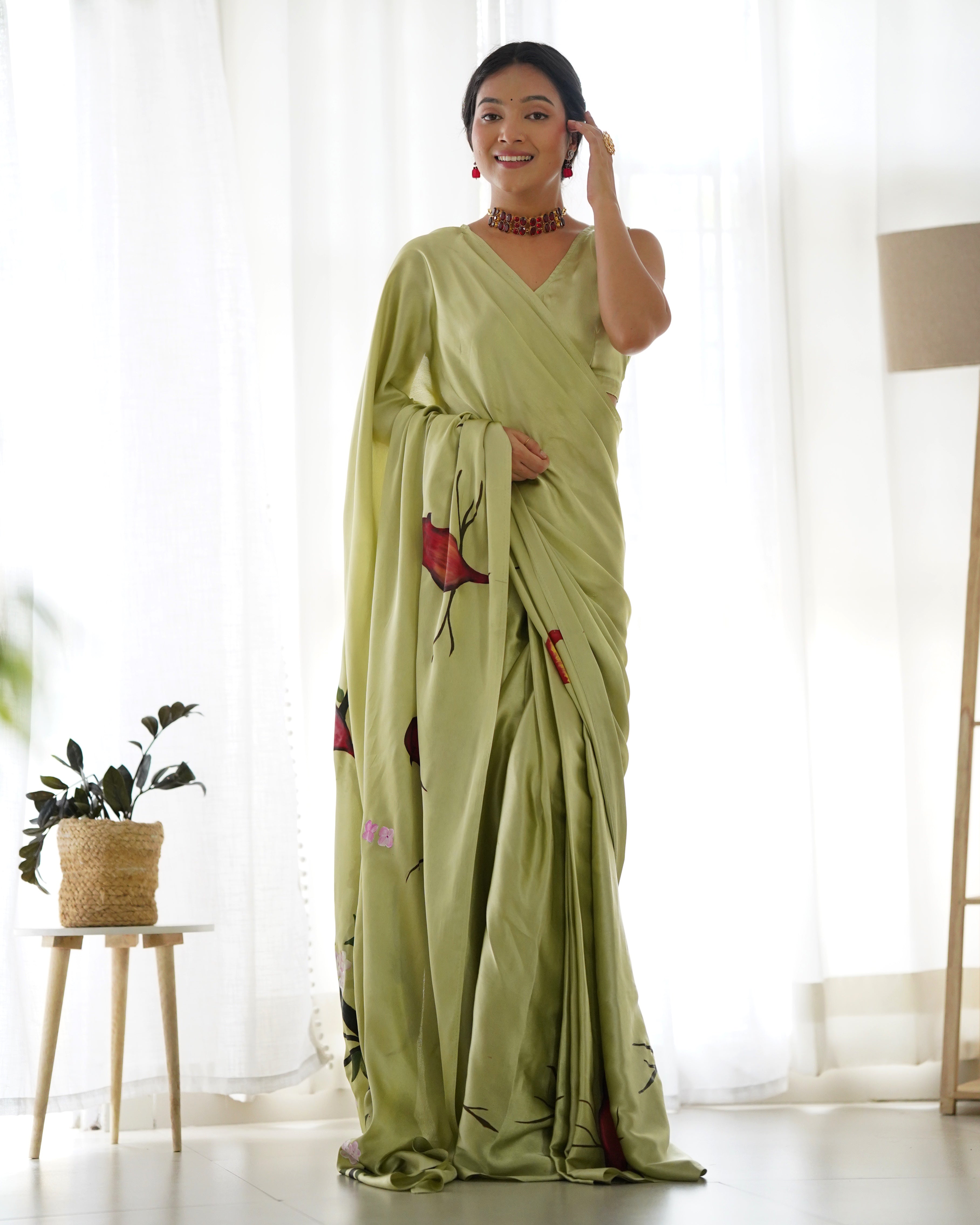 Beautiful Riva Green Handpainted Saree