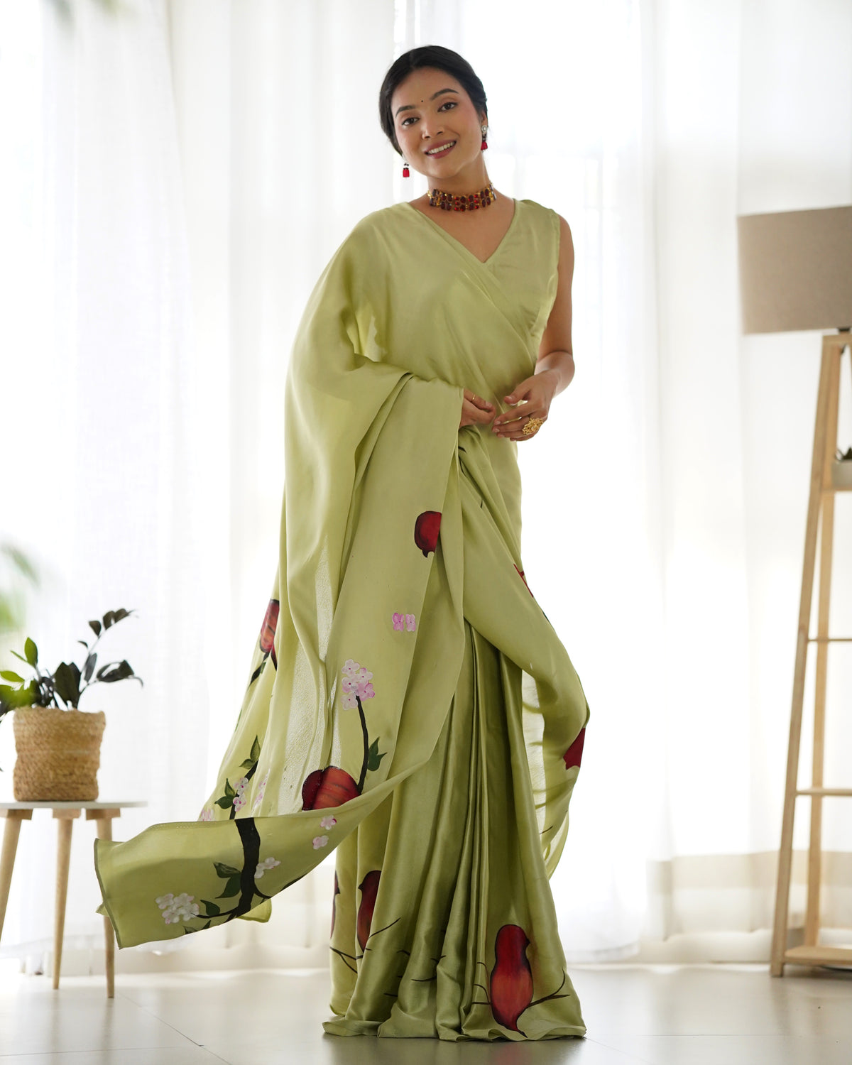 Beautiful Riva Green Handpainted Saree