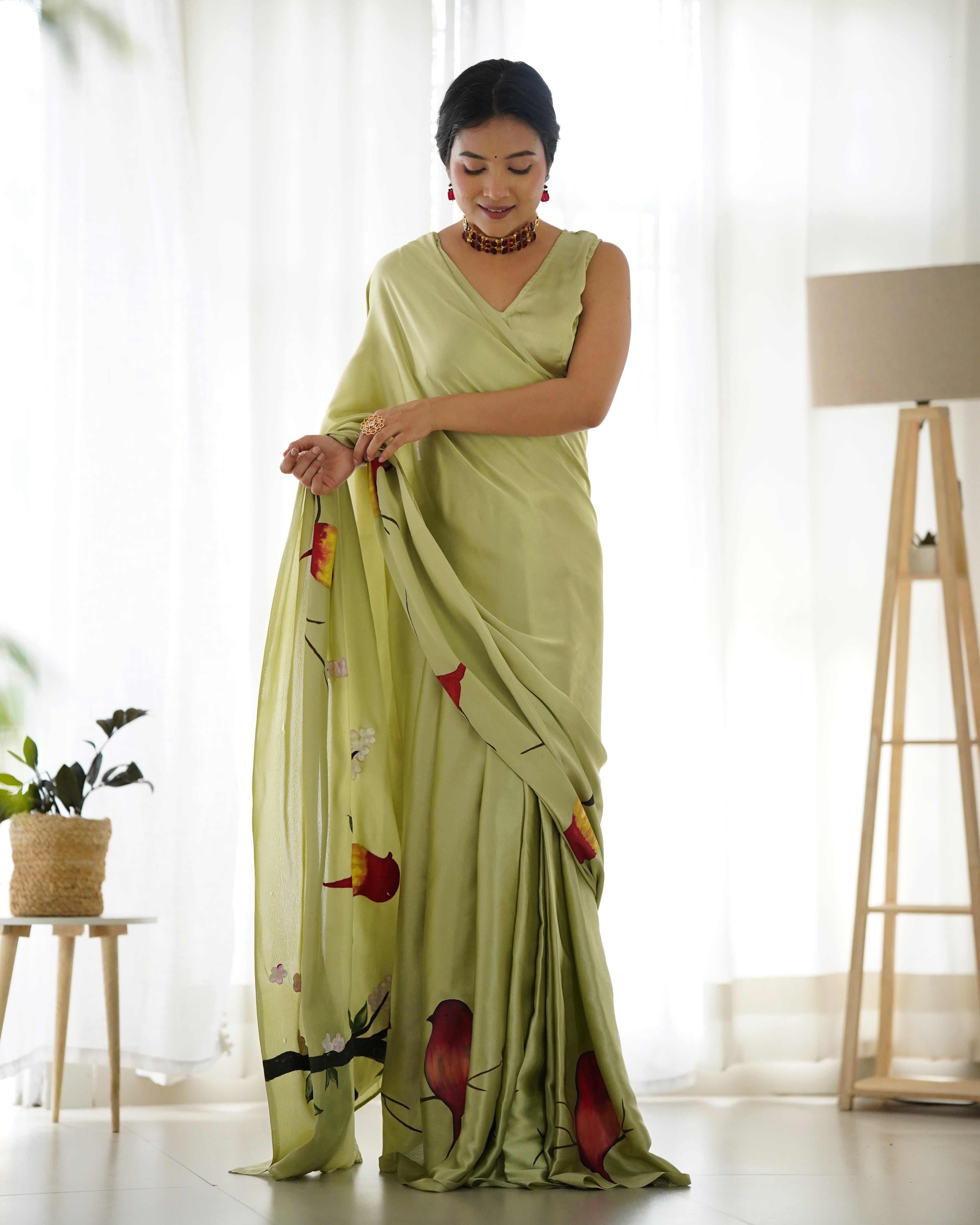 Beautiful Riva Green Handpainted Saree