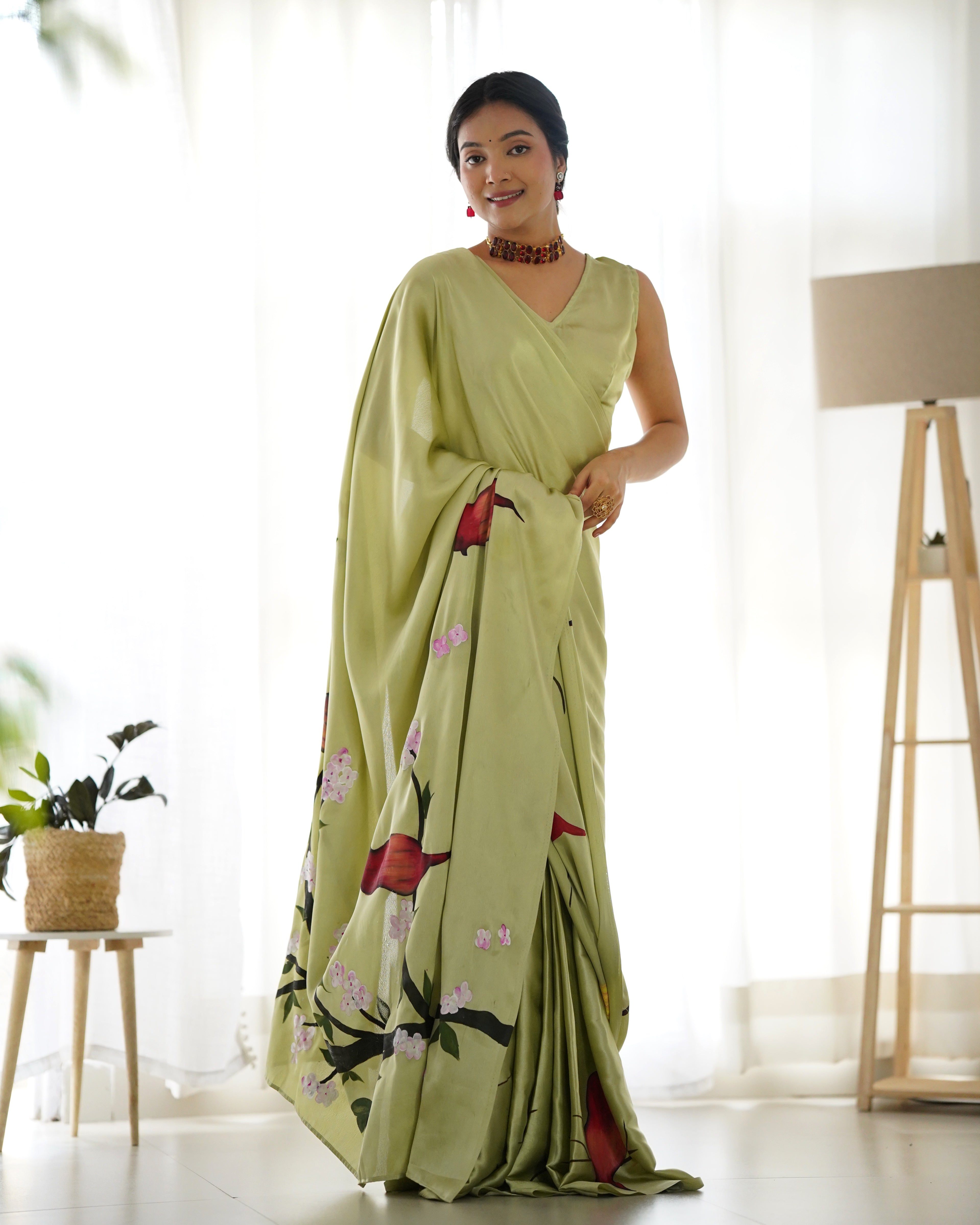 Beautiful Riva Green Handpainted Saree