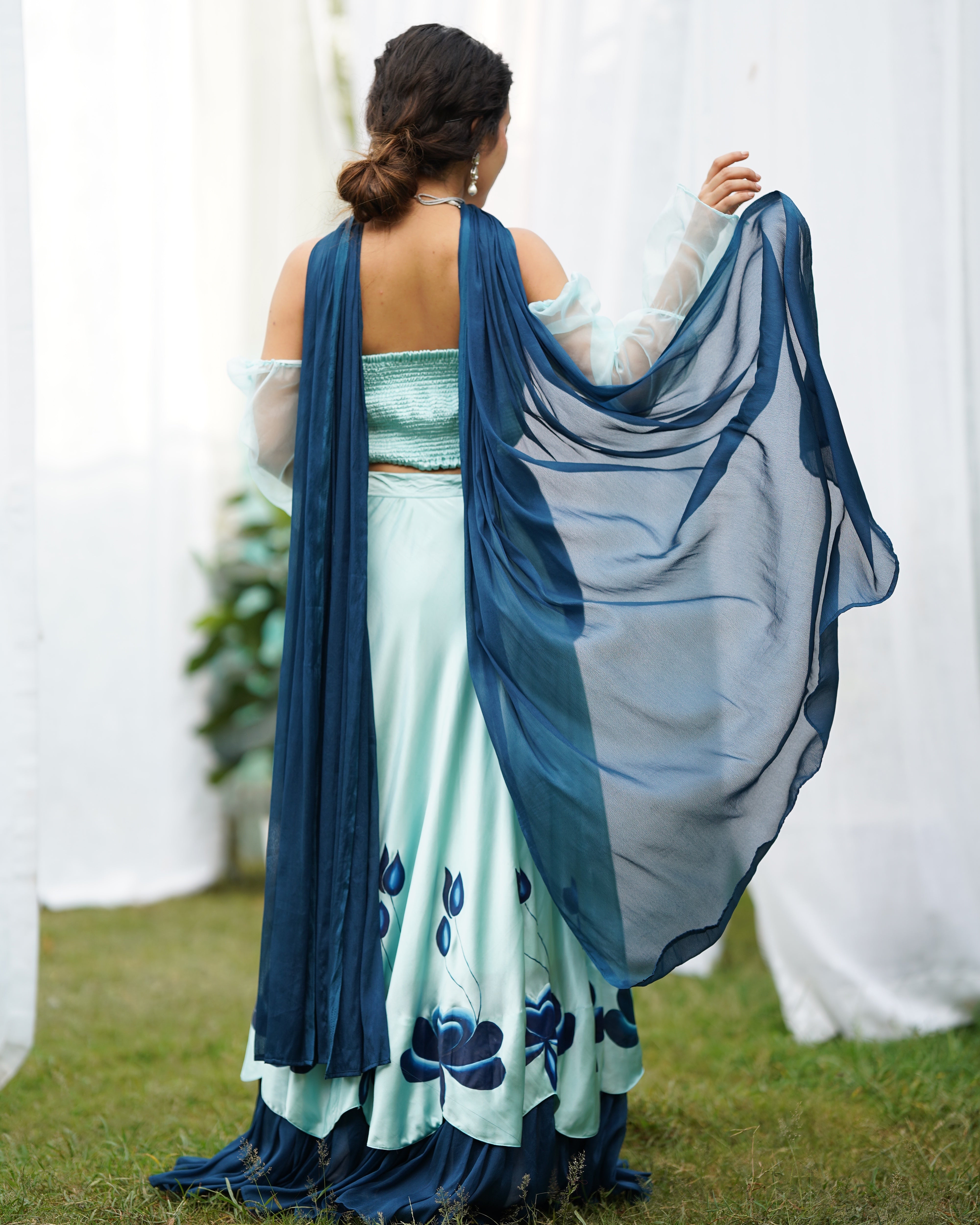 Rohini Handpainted Satin Lehenga Set