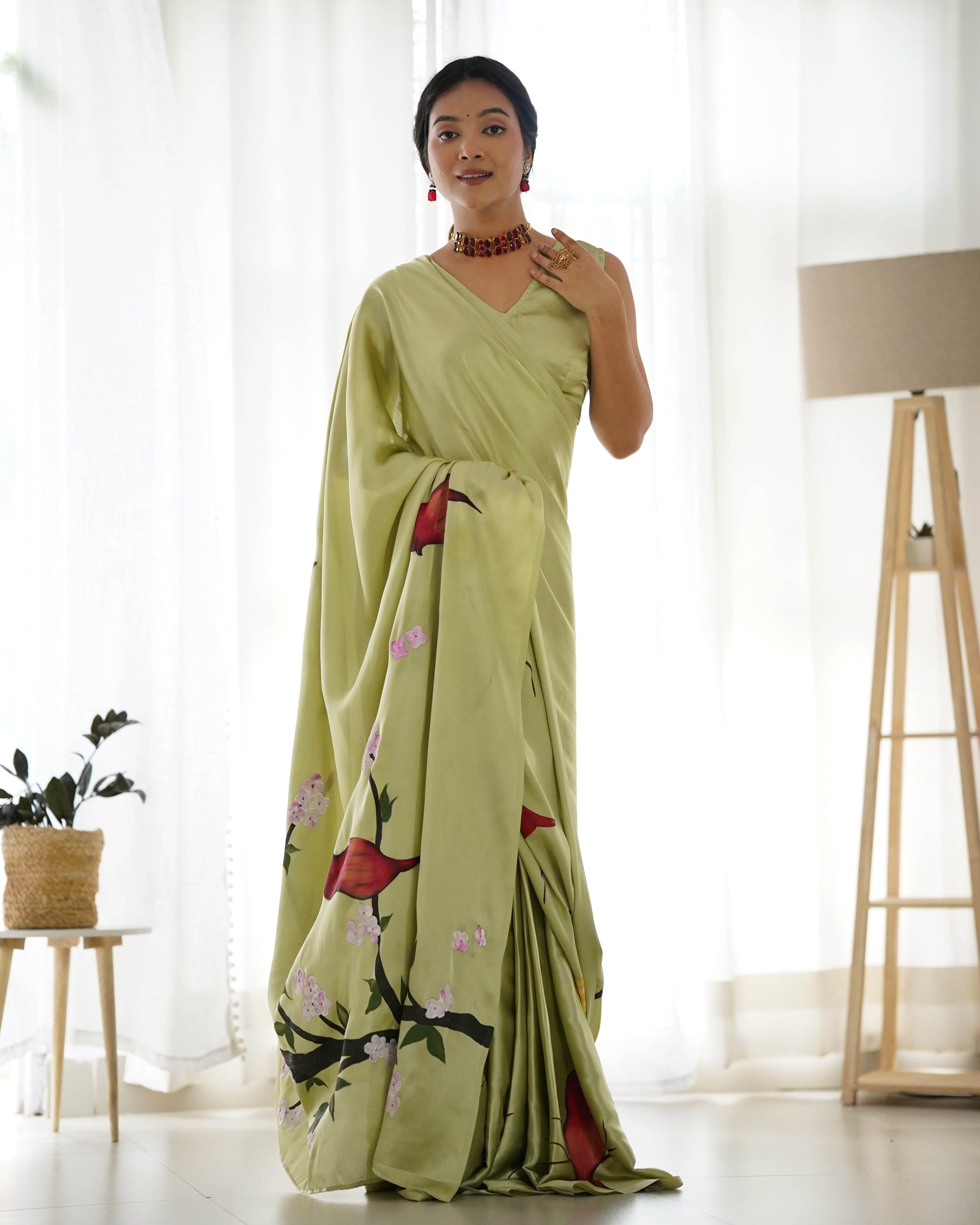 Beautiful Riva Green Handpainted Saree