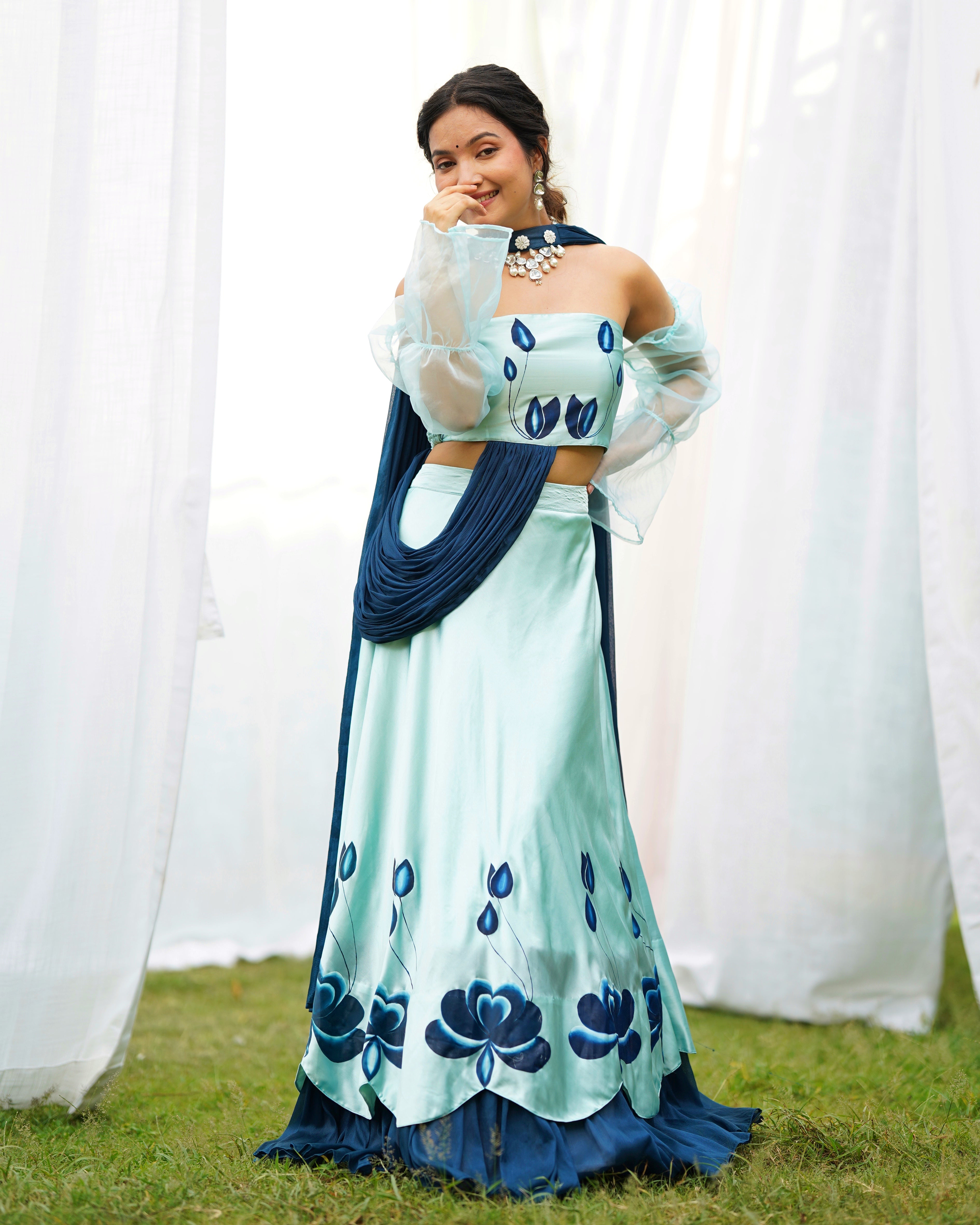 Rohini Handpainted Satin Lehenga Set