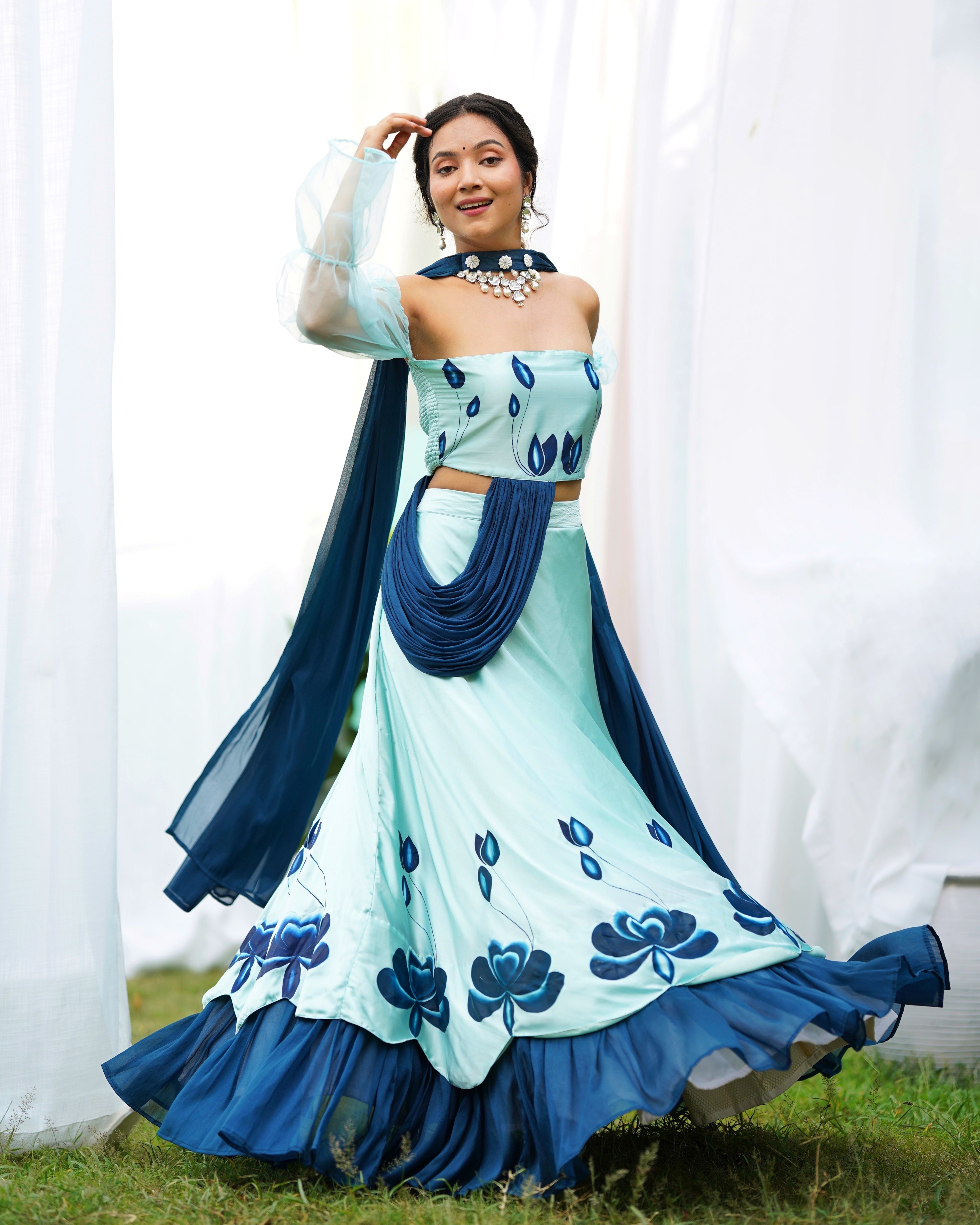 Rohini Handpainted Satin Lehenga Set