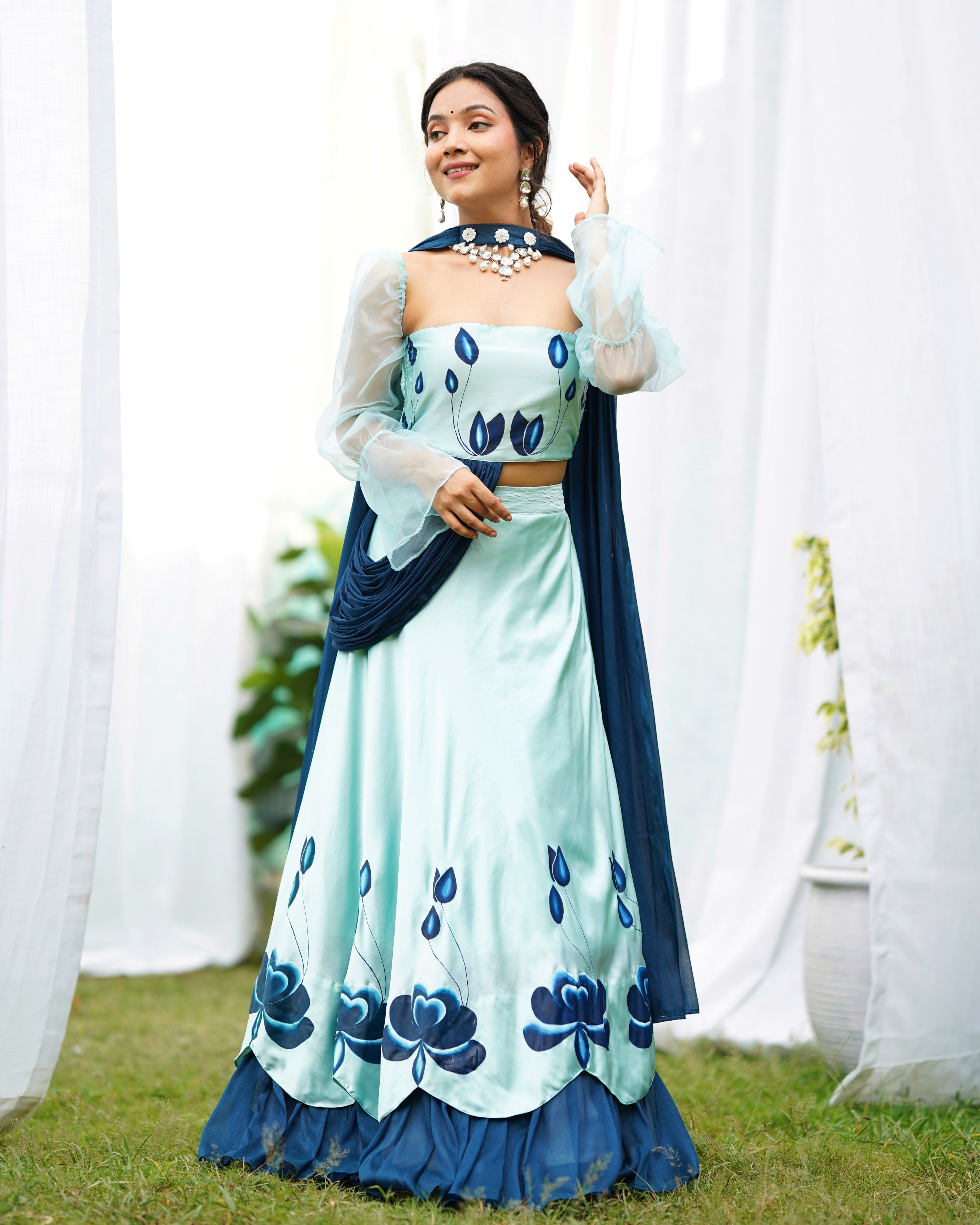 Rohini Handpainted Satin Lehenga Set