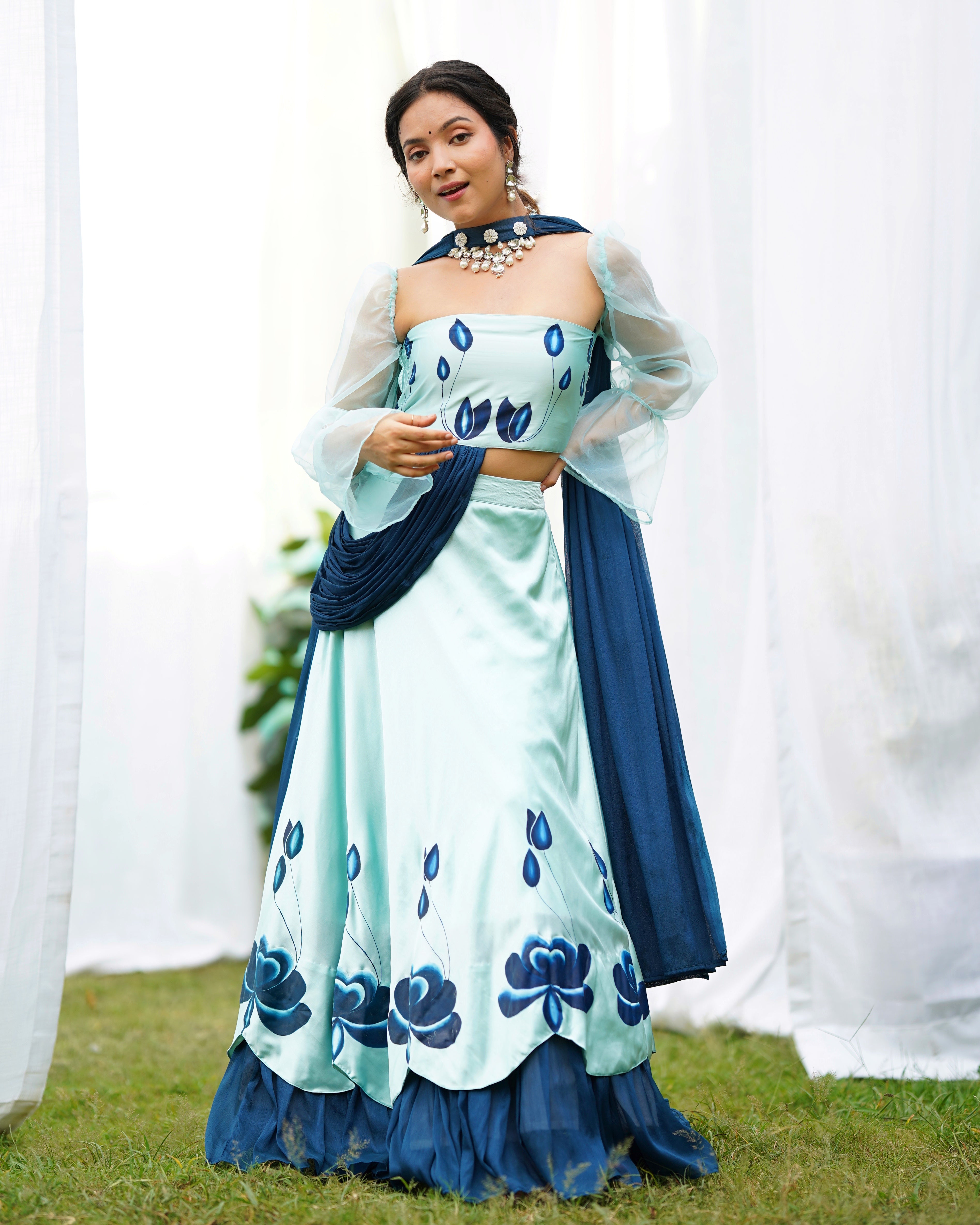 Rohini Handpainted Satin Lehenga Set