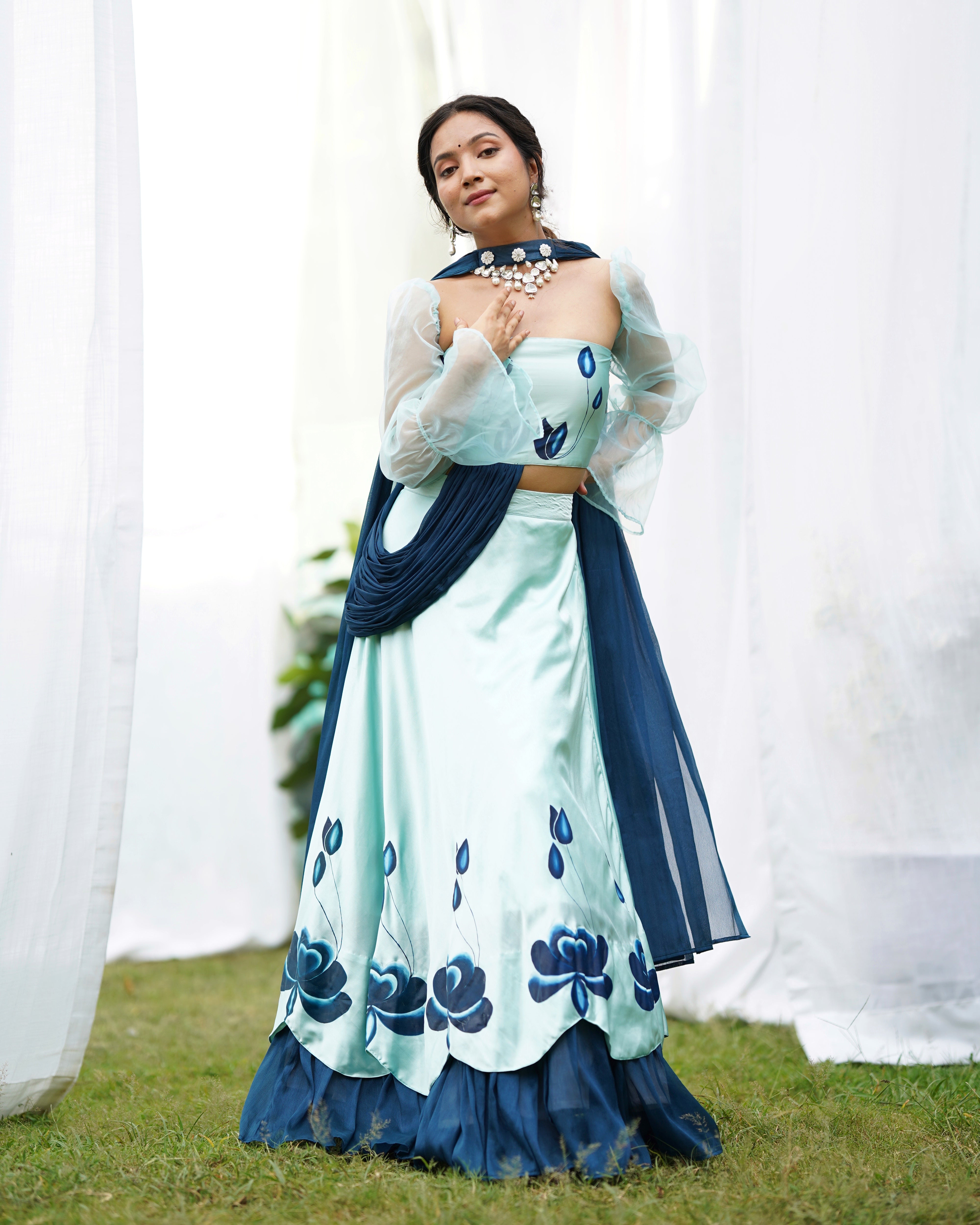 Rohini Handpainted Satin Lehenga Set