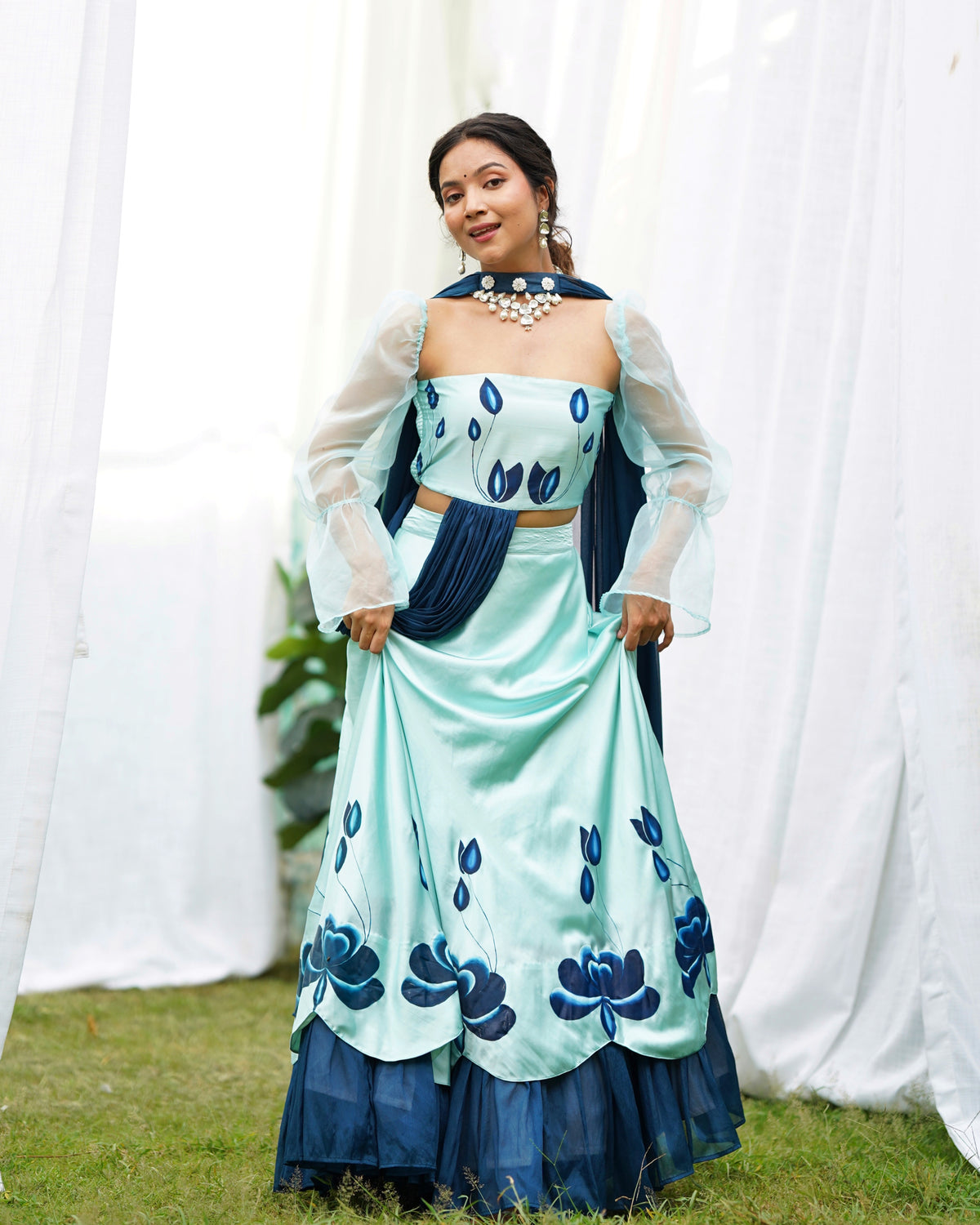 Rohini Handpainted Satin Lehenga Set