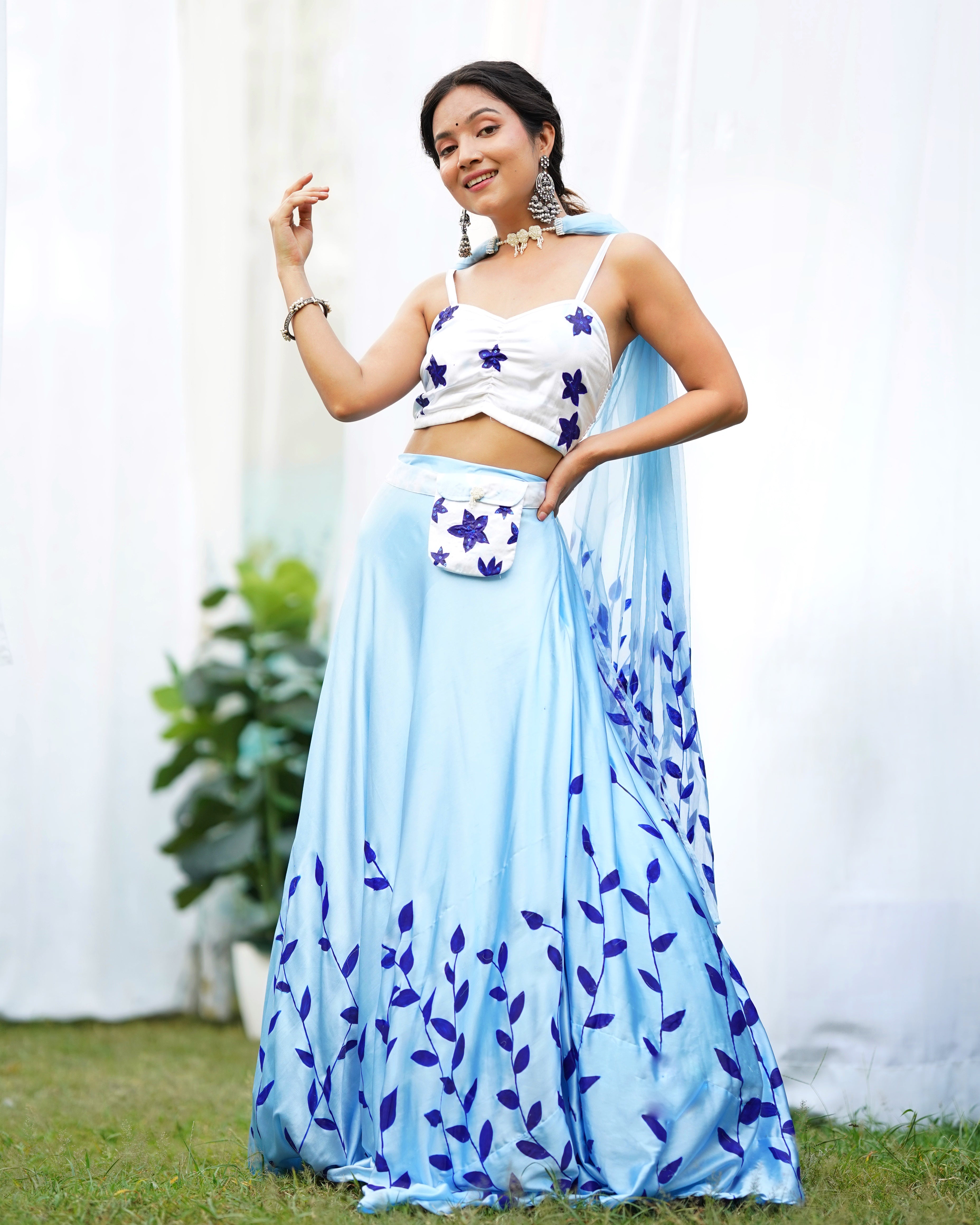 Amaira Handpainted Satin Lehenga Set