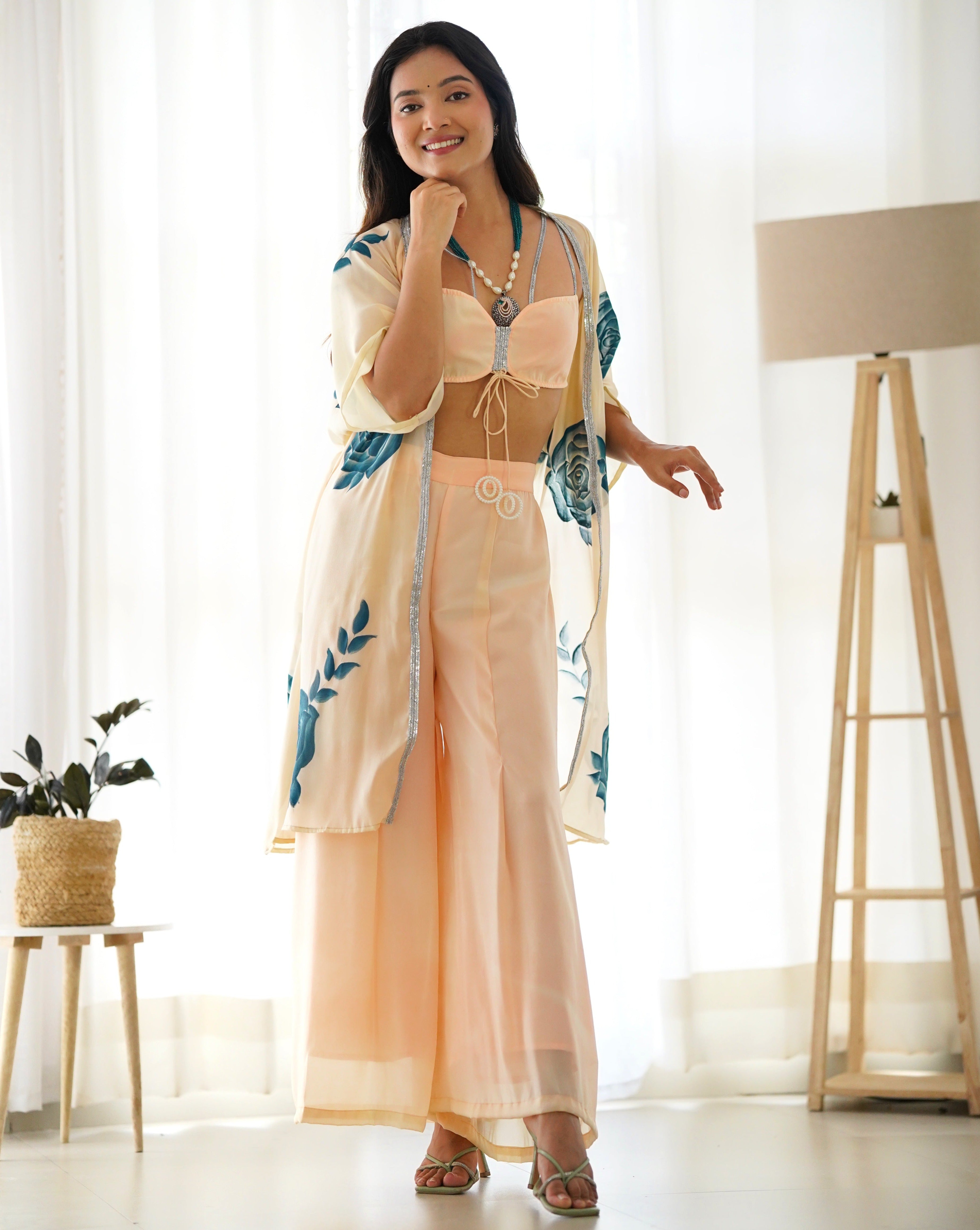 Ivory Floral Sharara Set