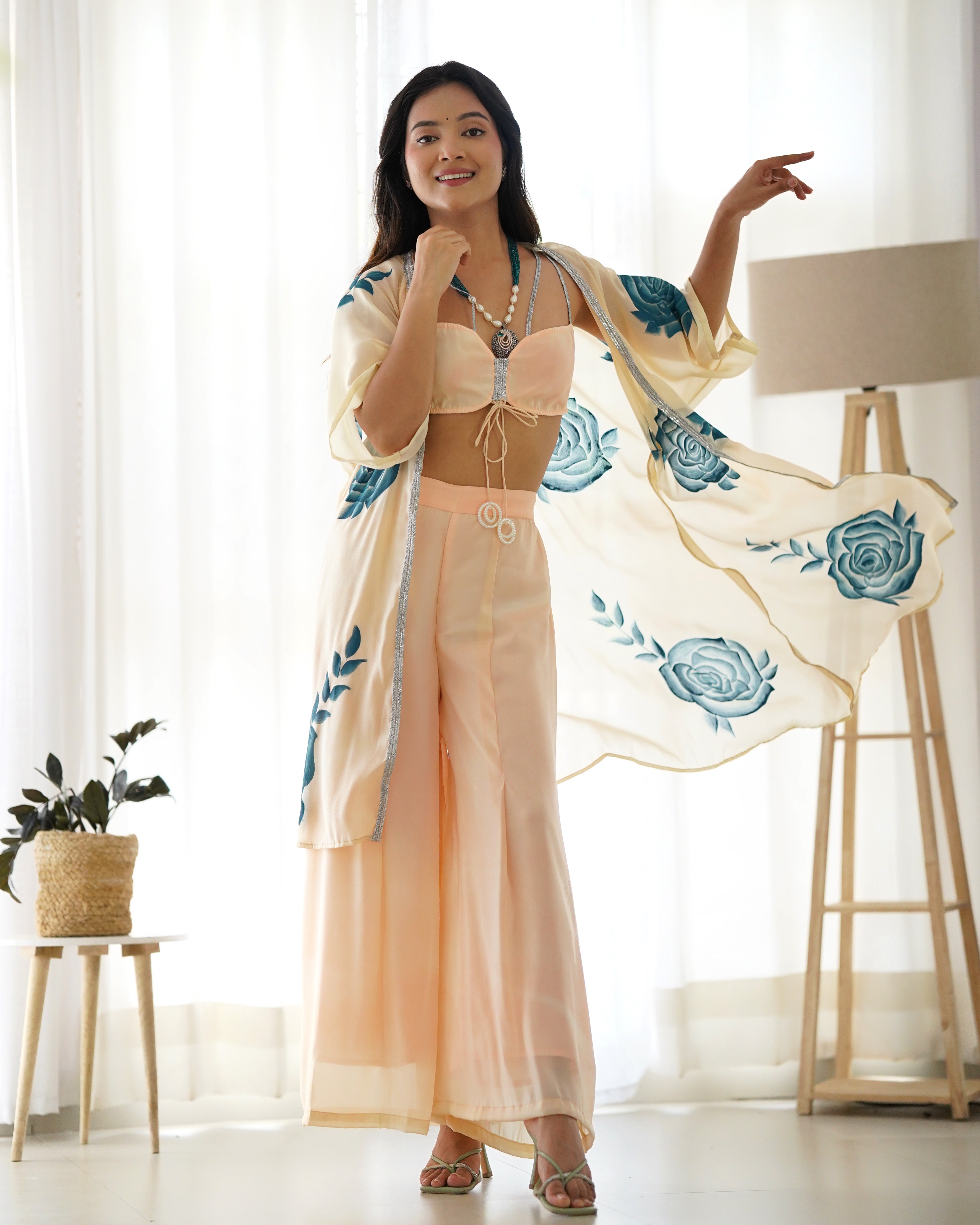 Ivory Floral Sharara Set