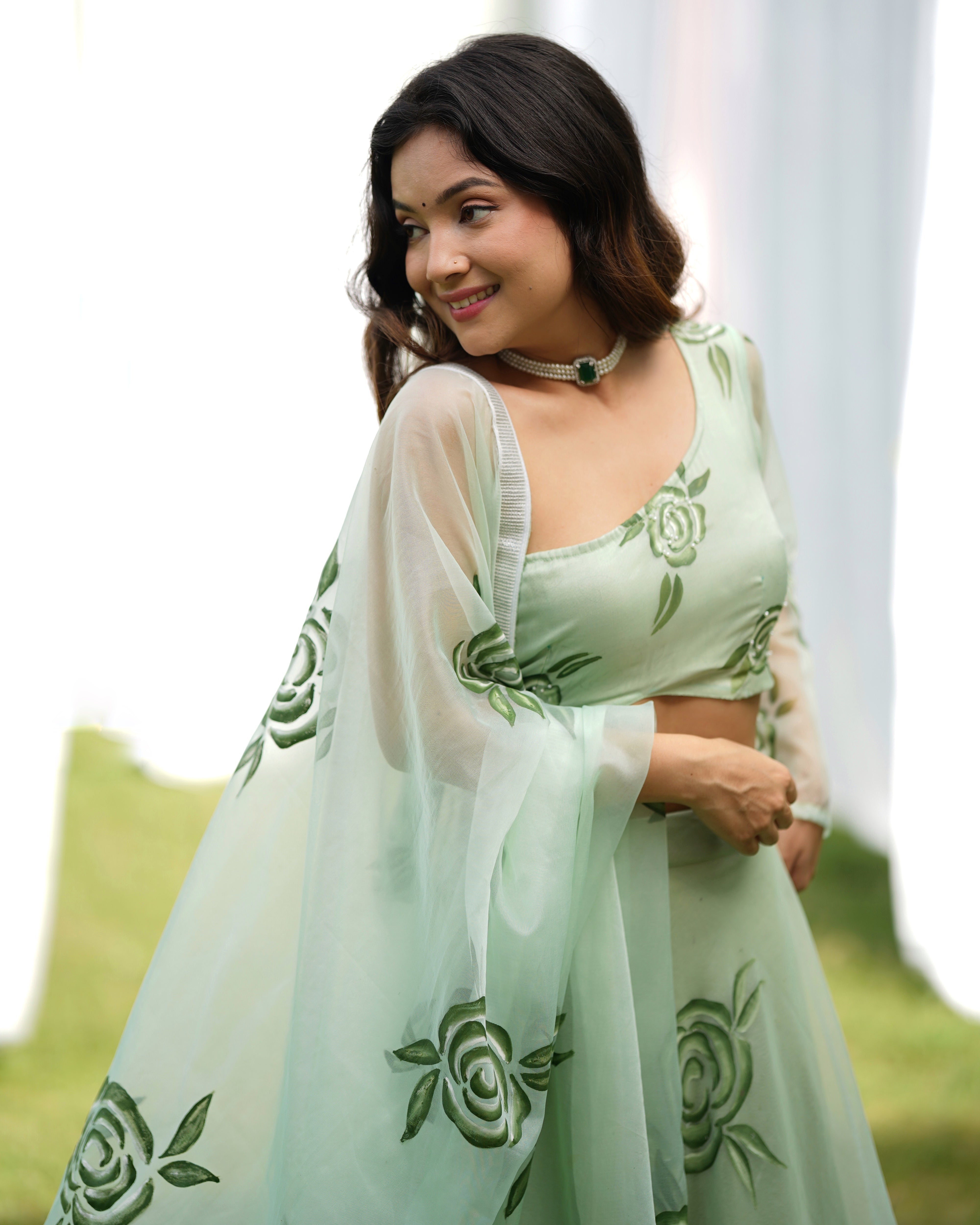 Raina Handpainted Organza Lehenga Set