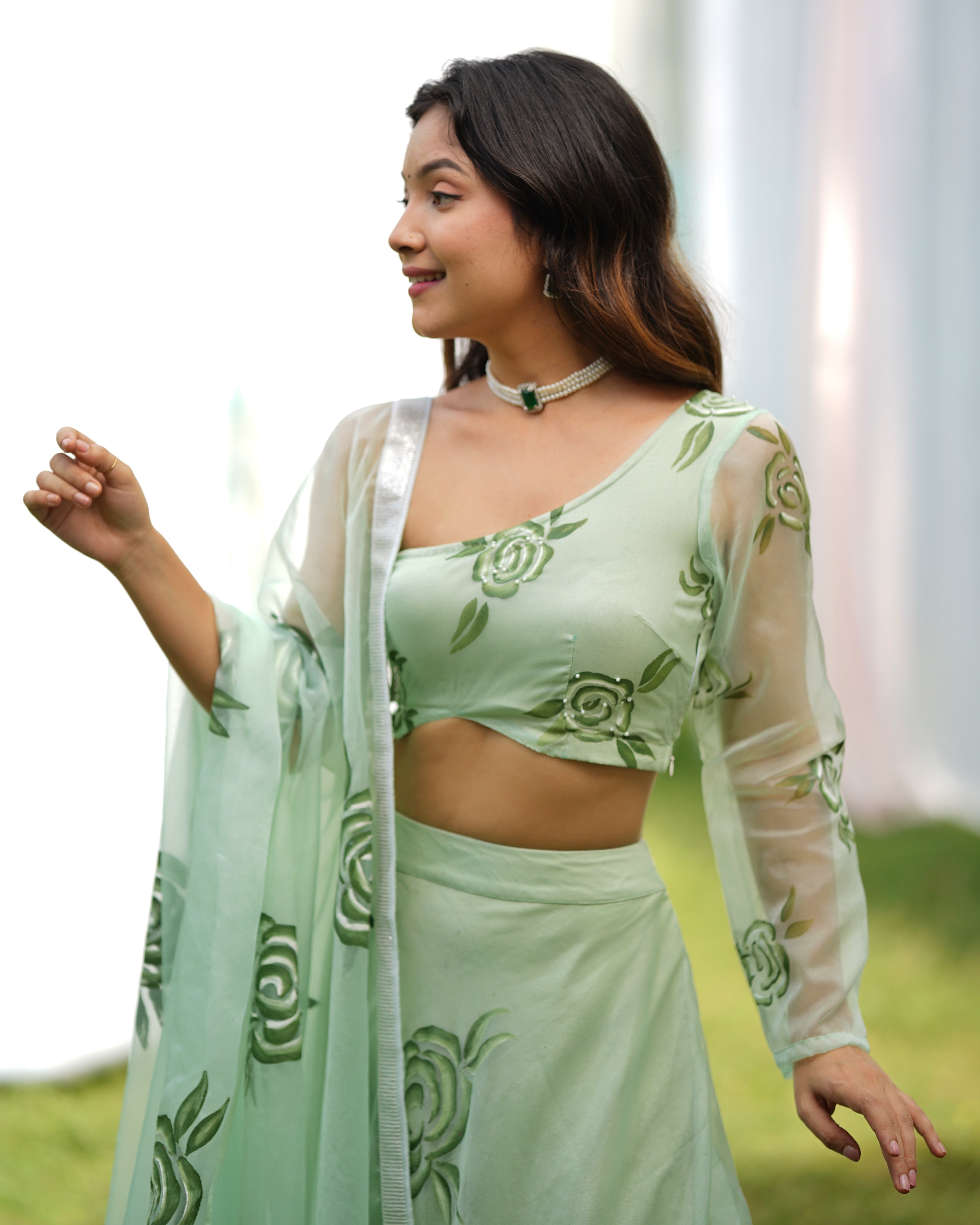 Raina Handpainted Organza Lehenga Set