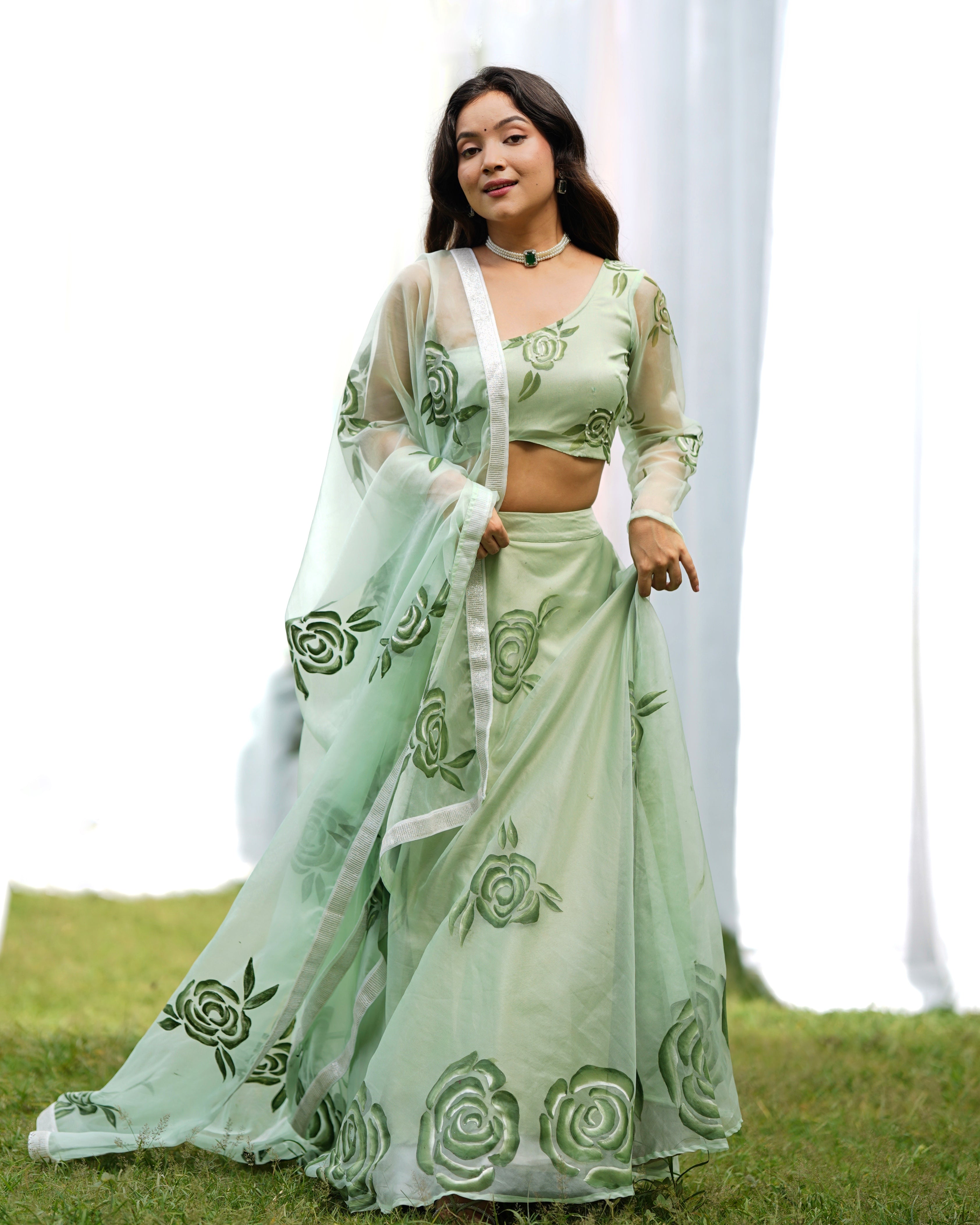 Raina Handpainted Organza Lehenga Set