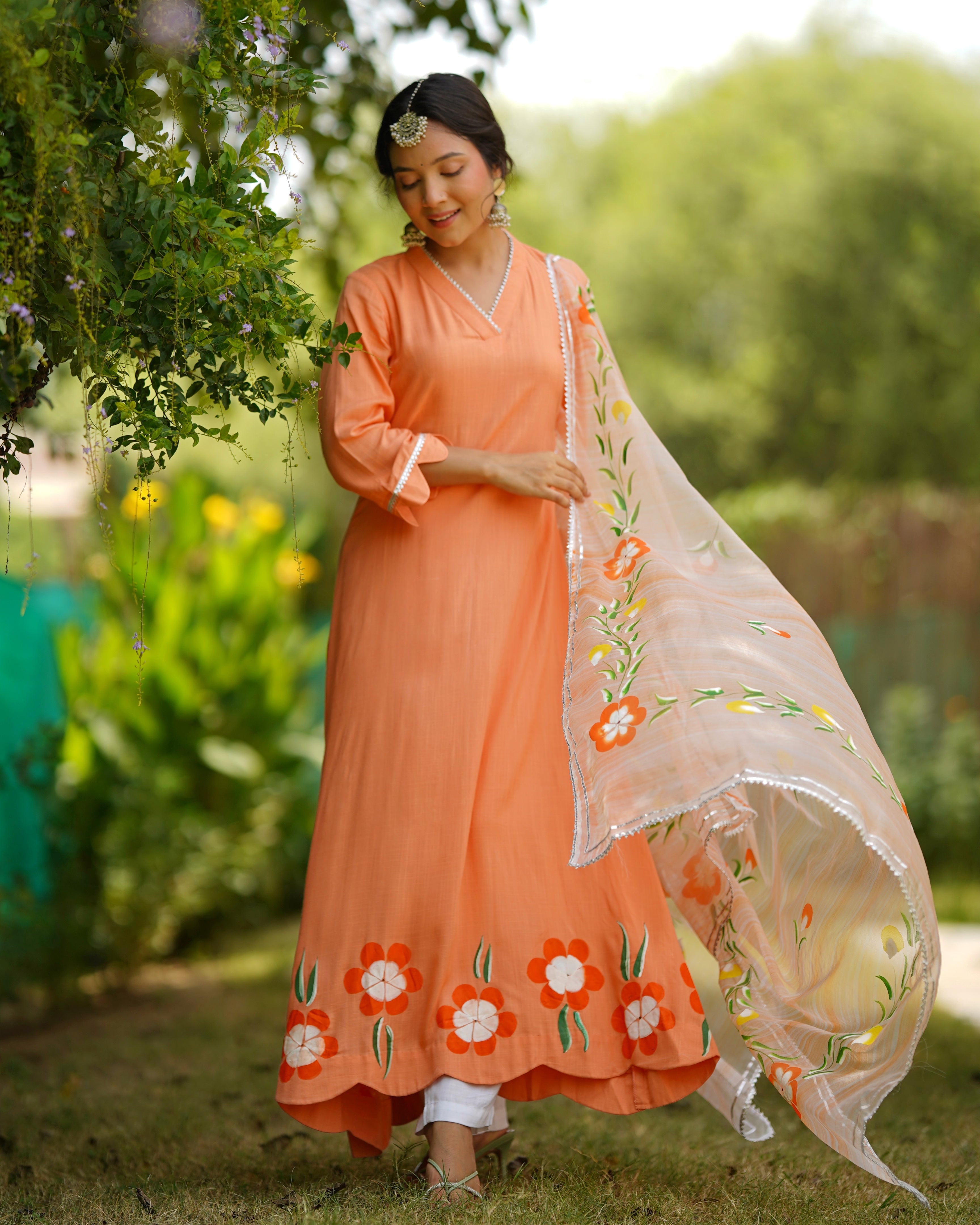 Uma Orange Handpainted Suit Set