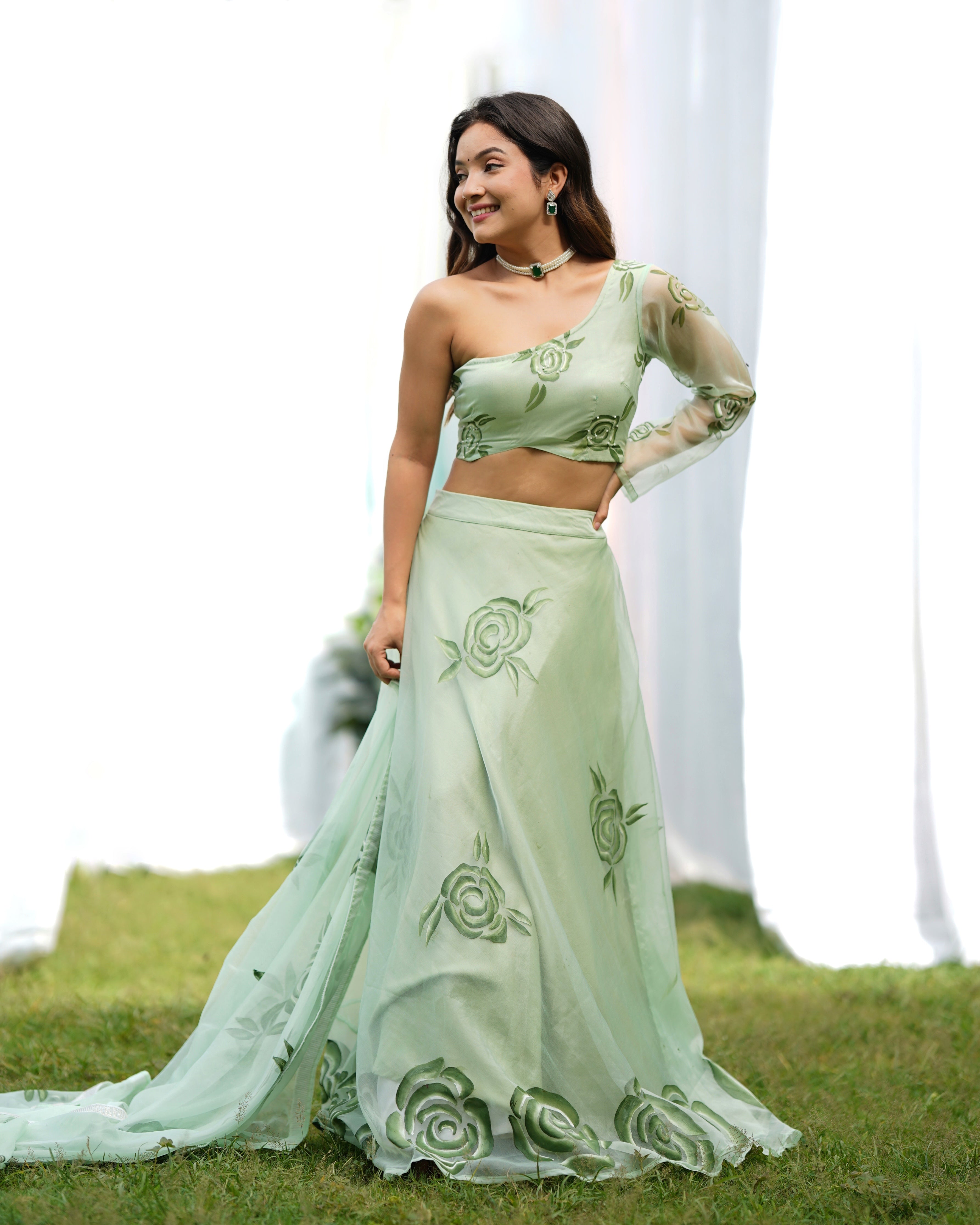 Raina Handpainted Organza Lehenga Set